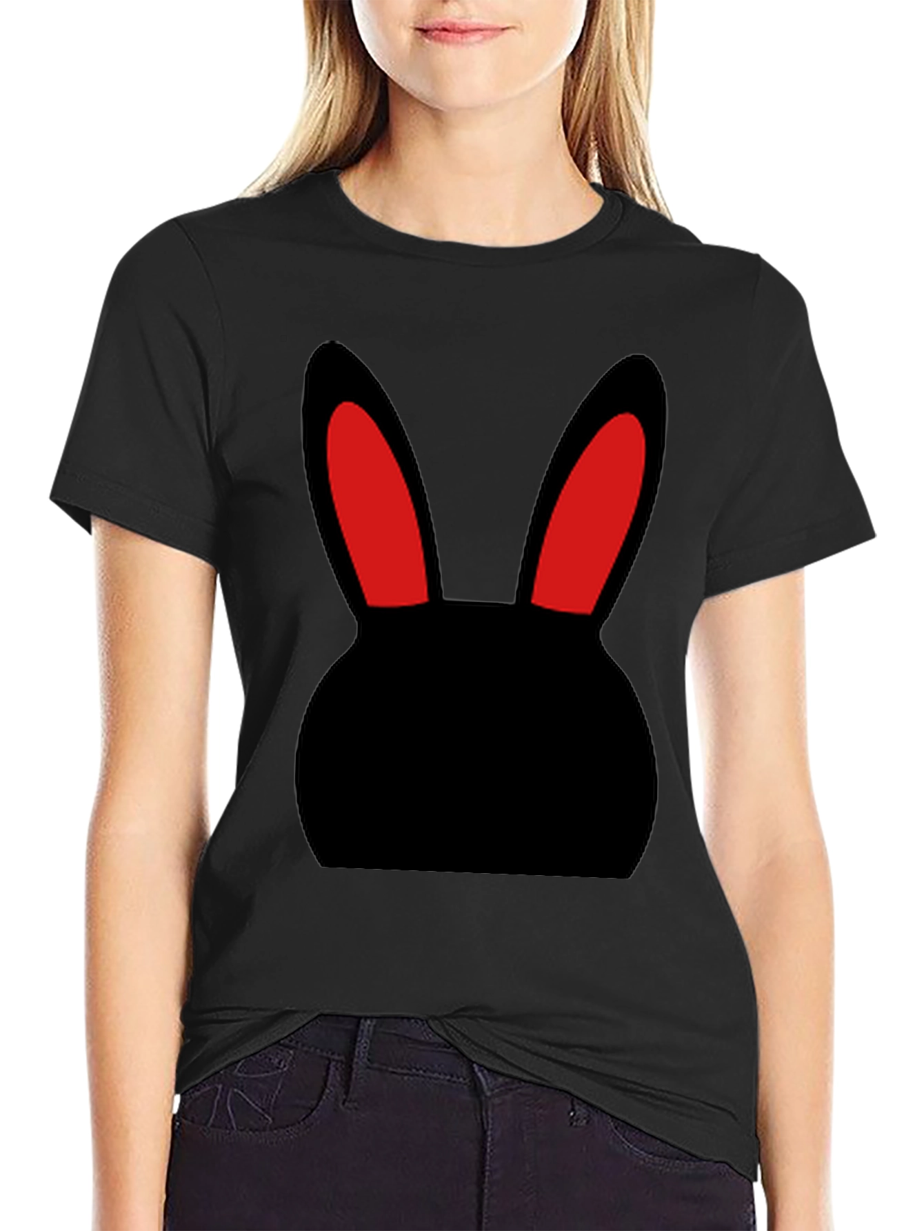 Black T-Shirt with Bunny Rabbit Design