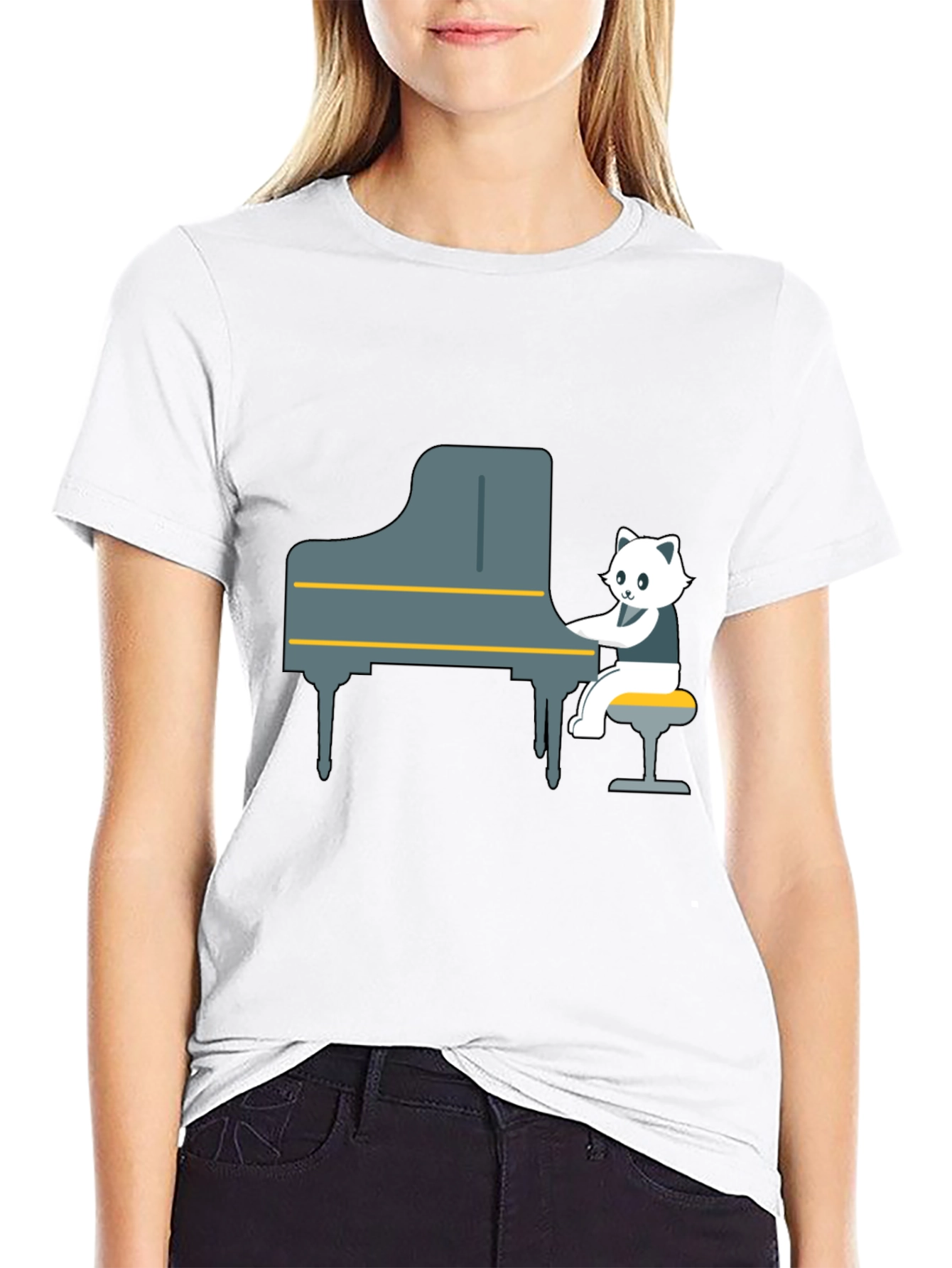Cat Playing Piano Graphic Tee - Unique Design