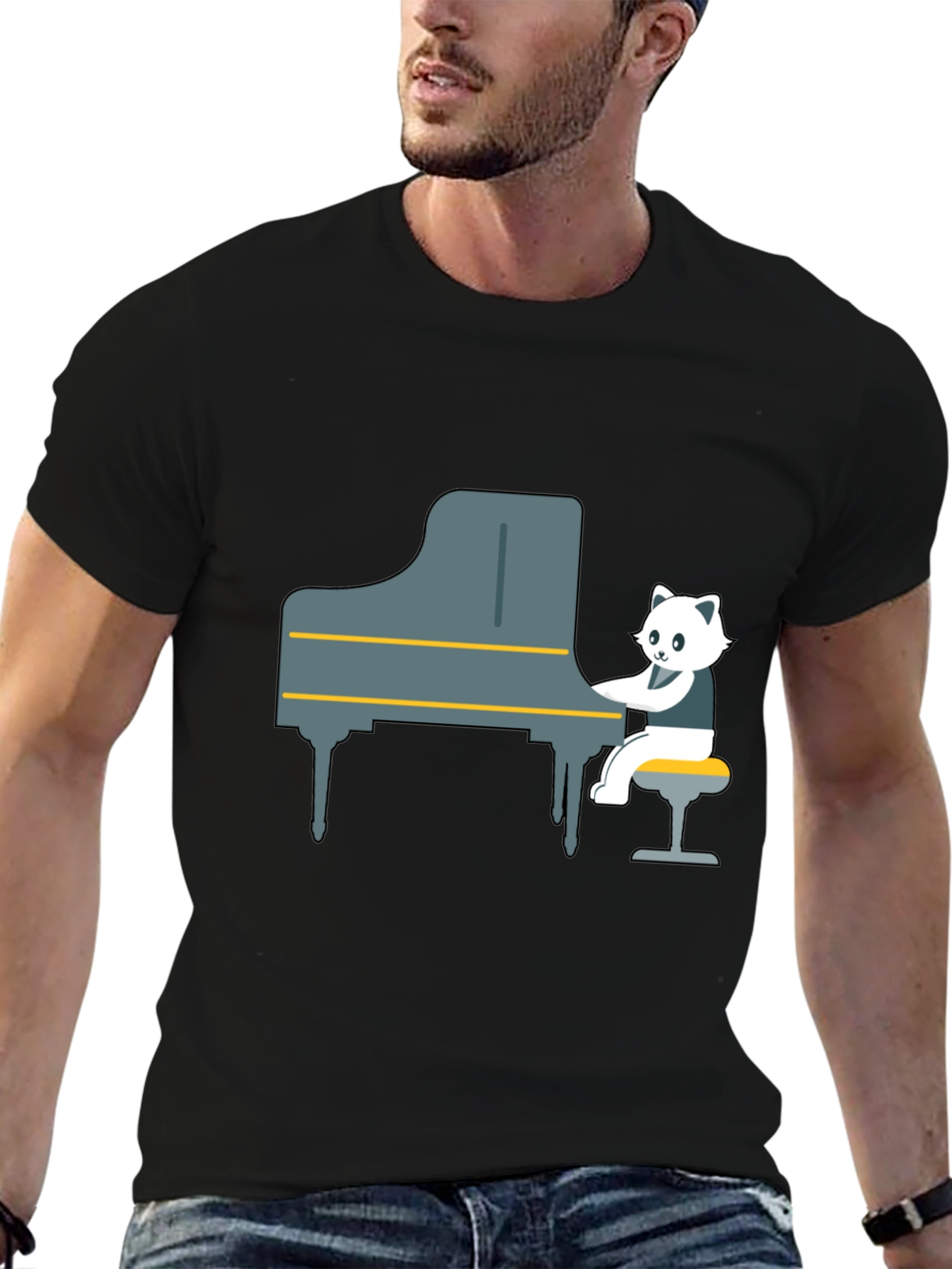 Cat Playing Piano Graphic Tee - Unique Design
