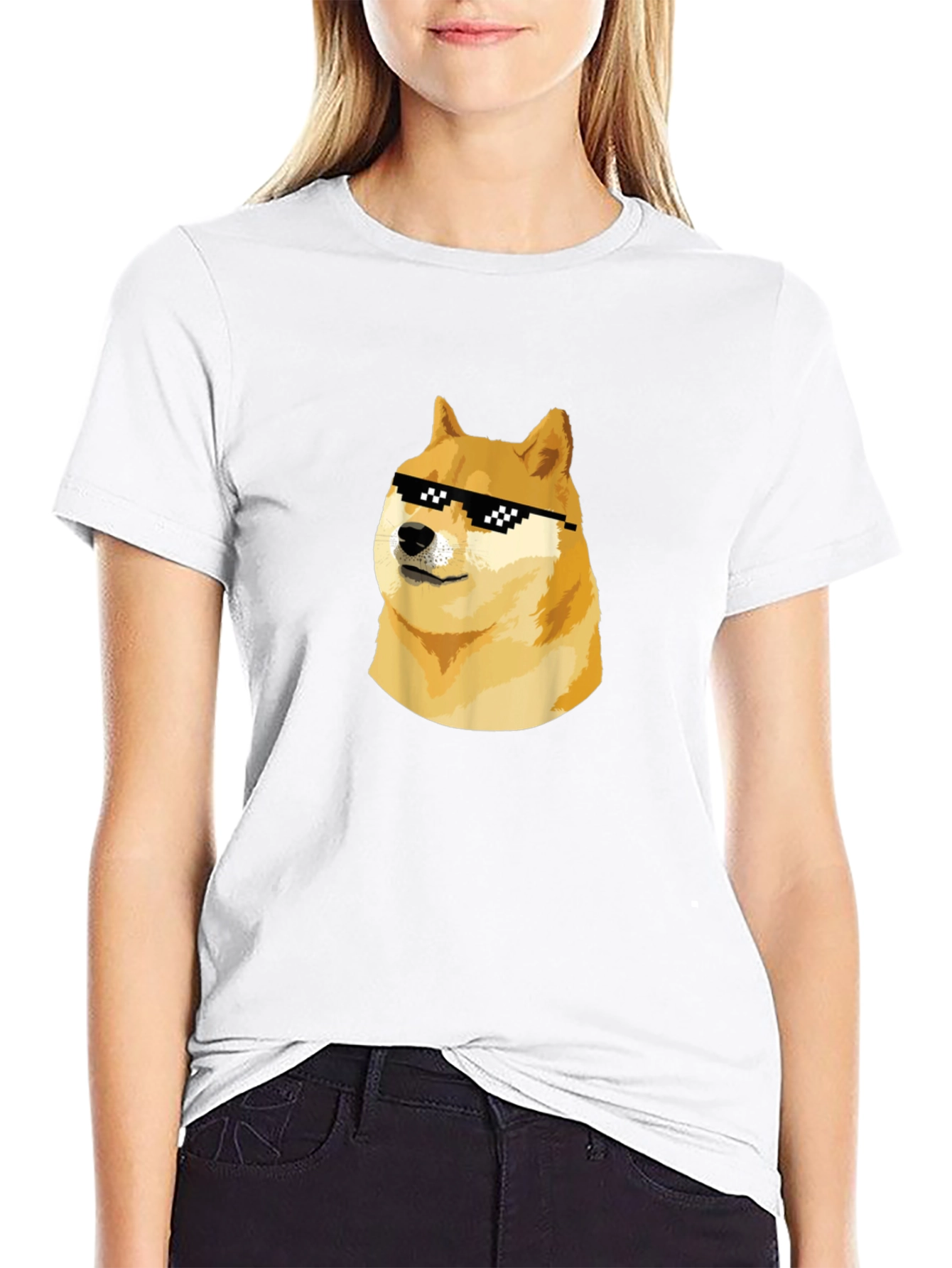 Doge Meme Black T-Shirt - Cool Doge with Sunglasses