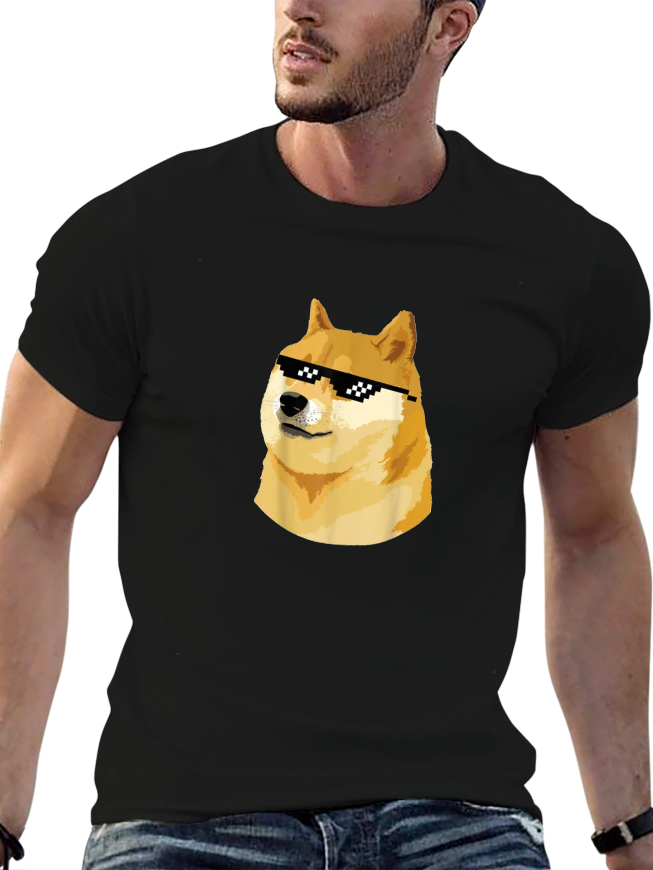 Doge Meme Black T-Shirt - Cool Doge with Sunglasses