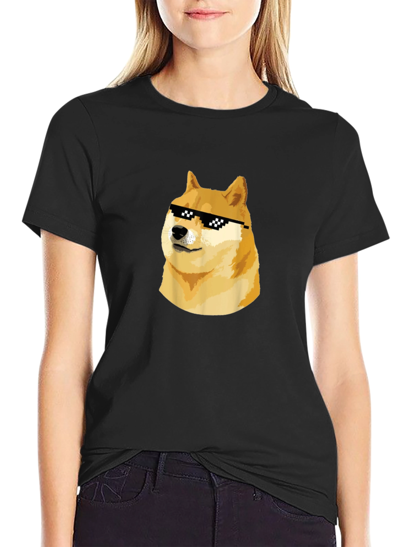 Doge Meme Black T-Shirt - Cool Doge with Sunglasses