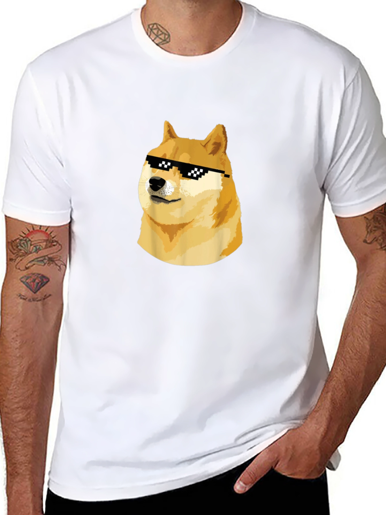 Doge Meme Black T-Shirt - Cool Doge with Sunglasses