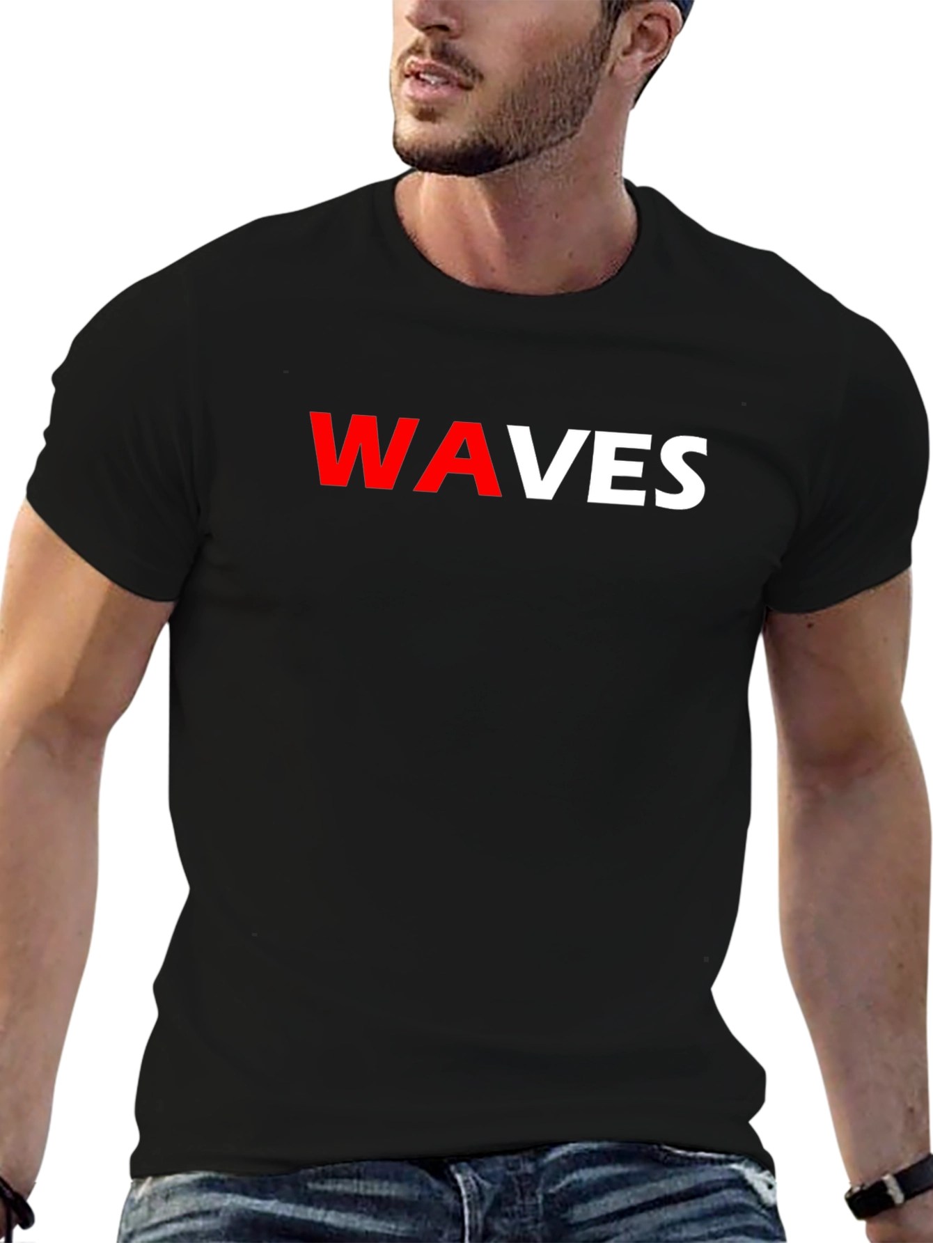 WAVES Graphic Tee - Stylish Black T-Shirt