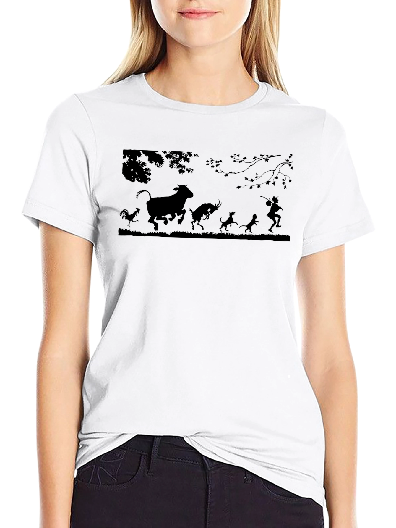Silhouette Animal Chase Black T-Shirt