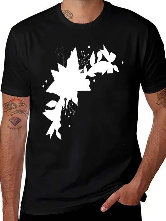 Black Tee with Abstract Floral Design