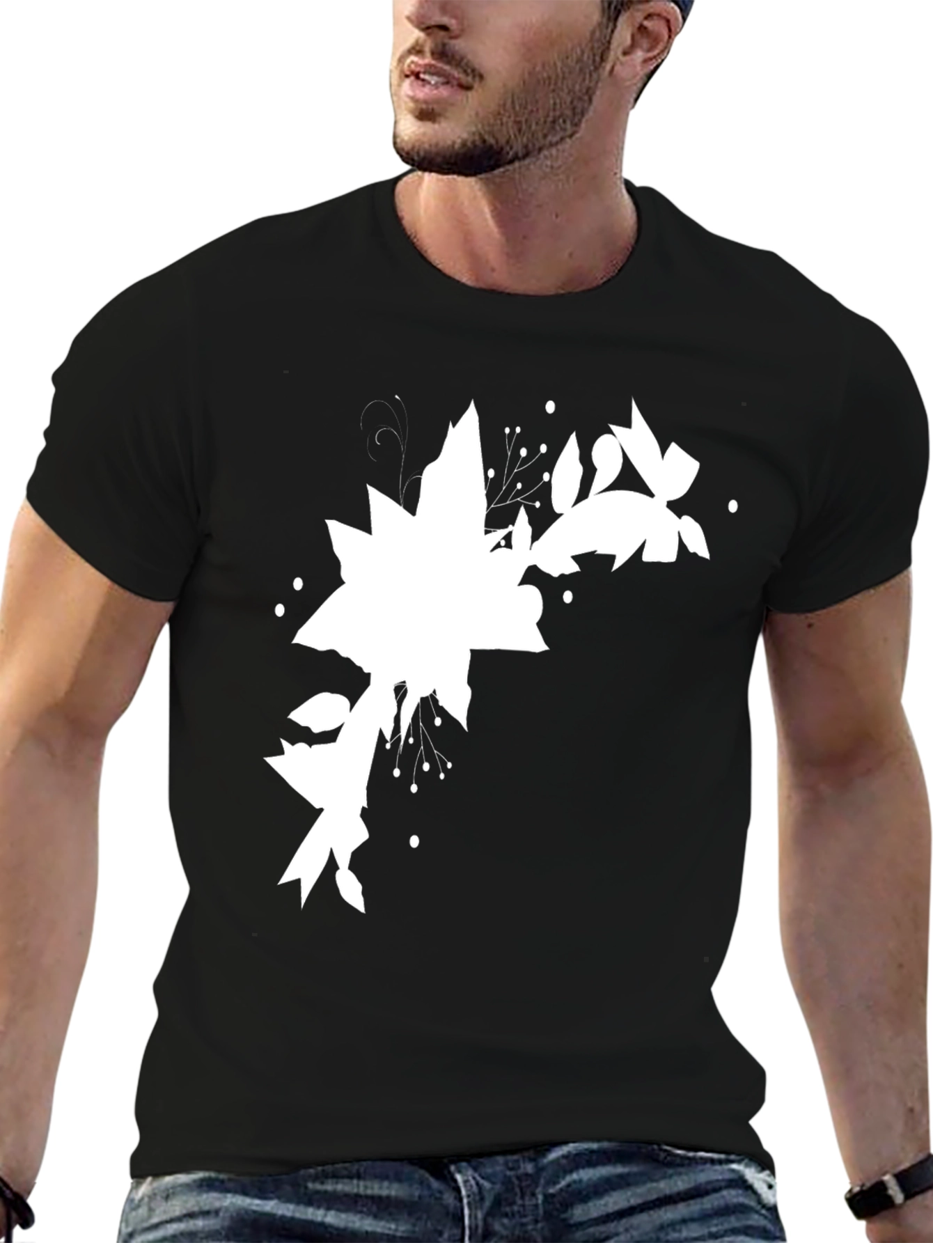 Black Tee with Abstract Floral Design