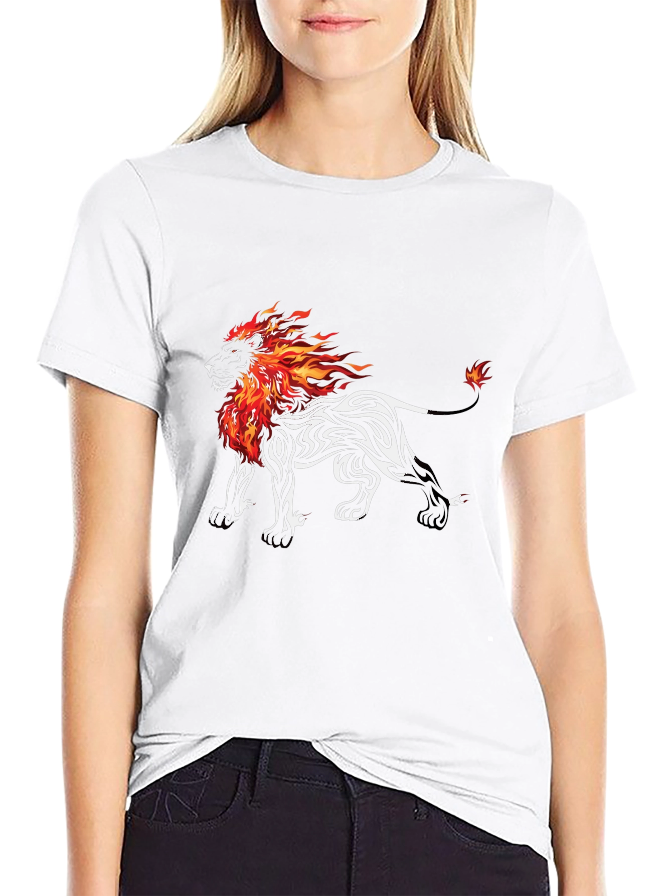 Fiery Lion Graphic Tee - Black Cotton Blend T-Shirt