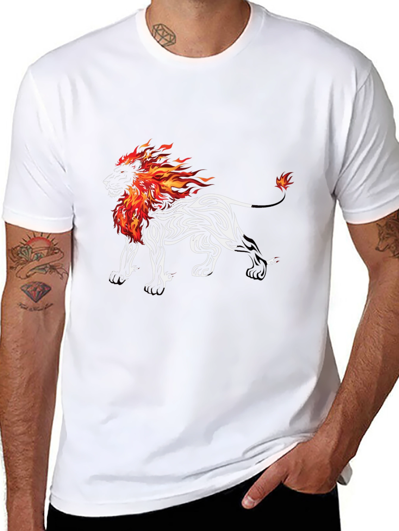 Fiery Lion Graphic Tee - Black Cotton Blend T-Shirt