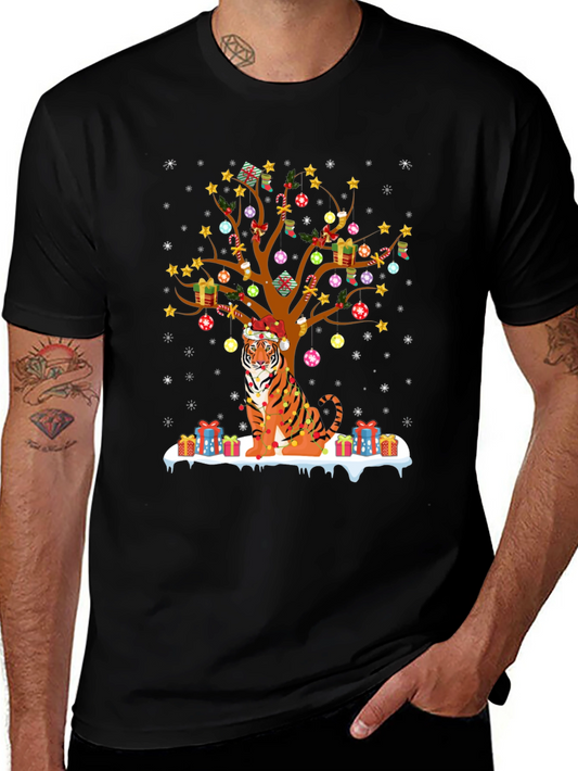 Festive Tiger Christmas Tree Graphic Tee