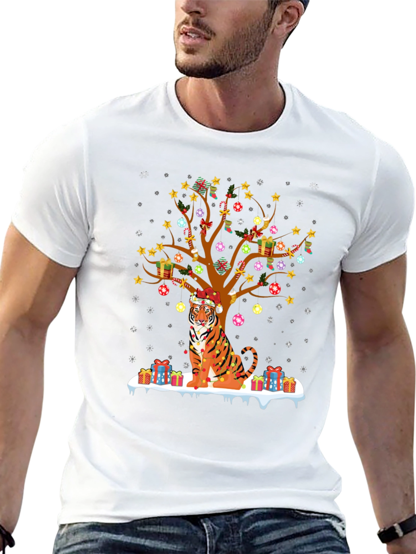 Festive Tiger Christmas Tree Graphic Tee