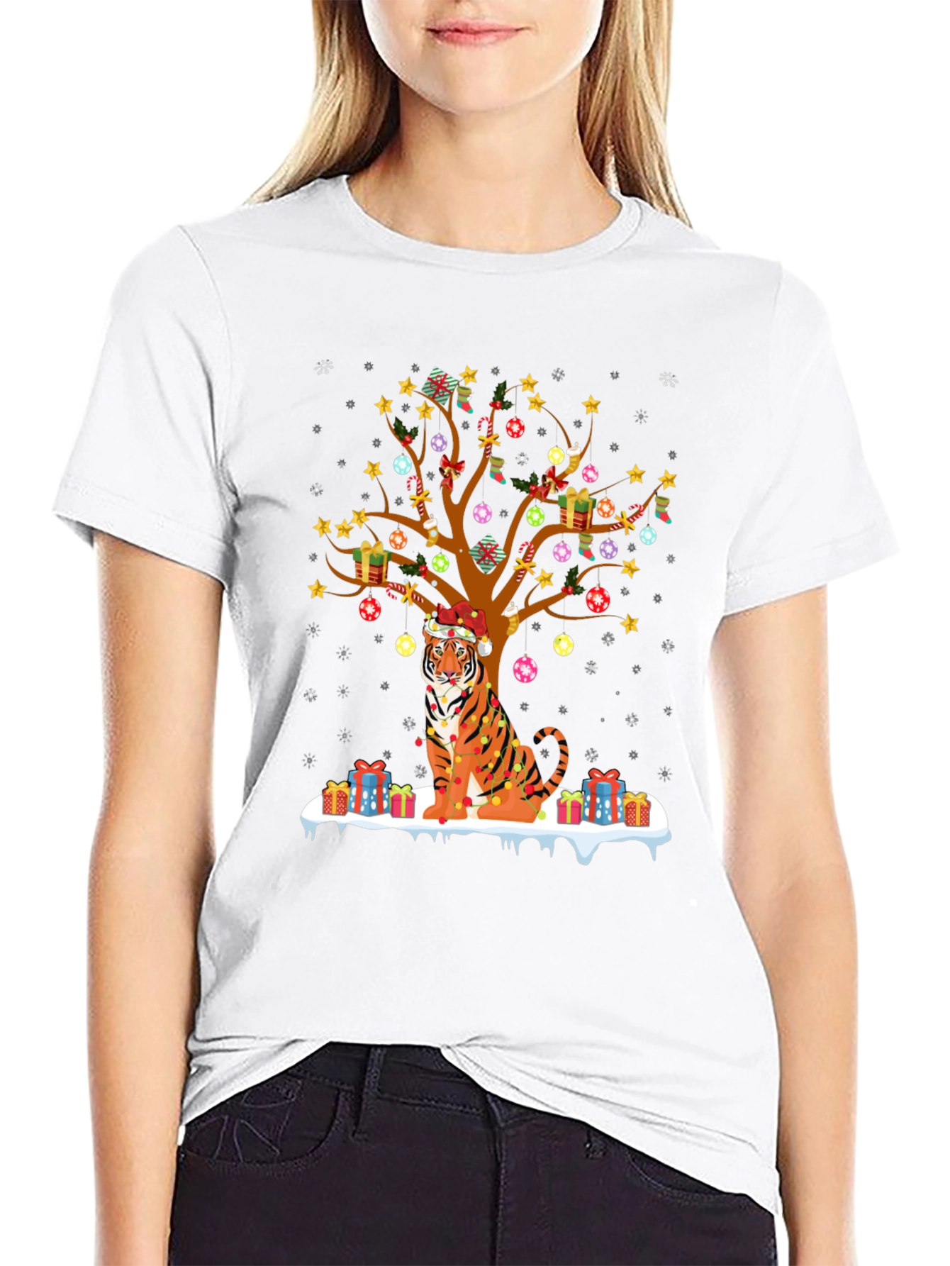 Festive Tiger Christmas Tree Graphic Tee