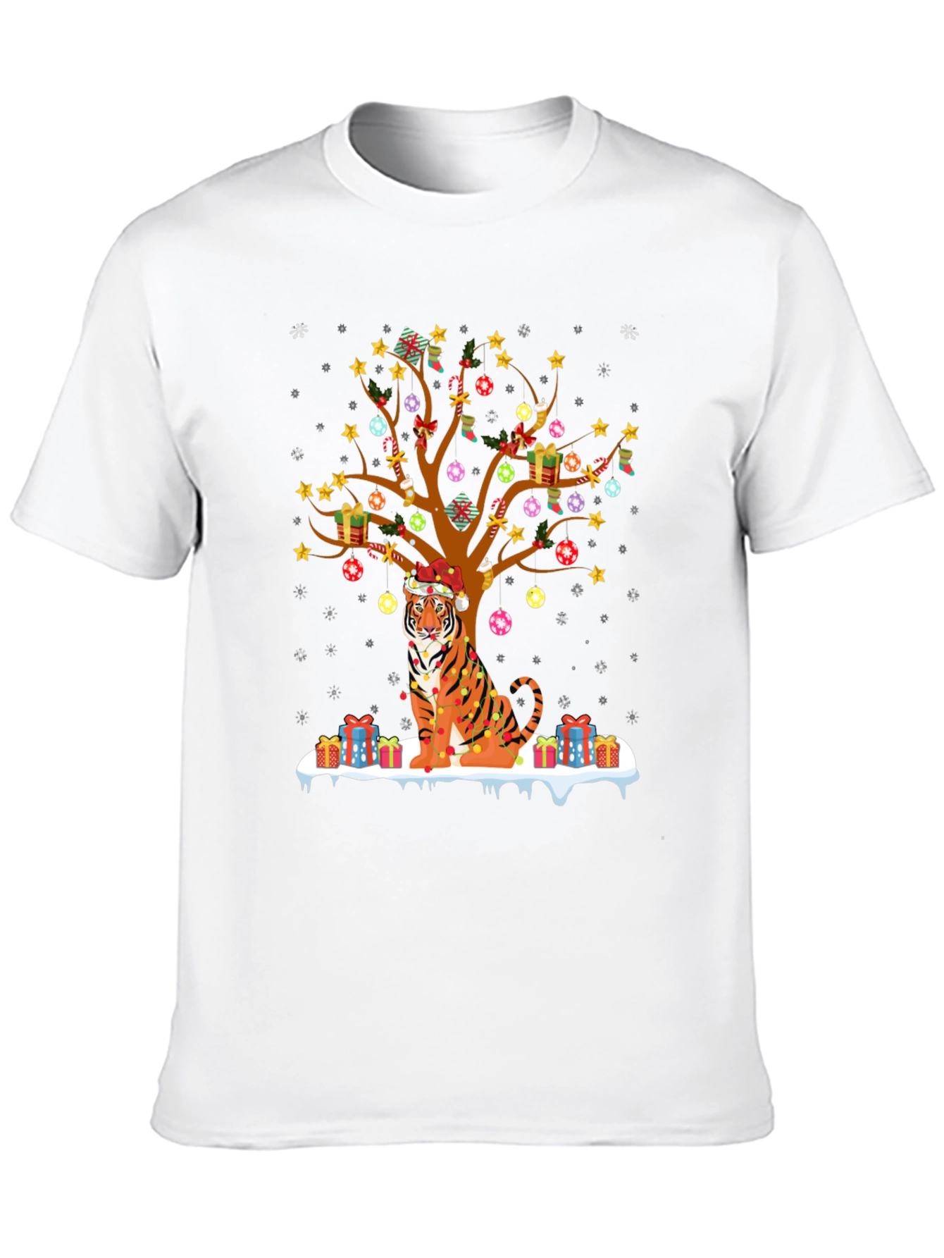 Festive Tiger Christmas Tree Graphic Tee