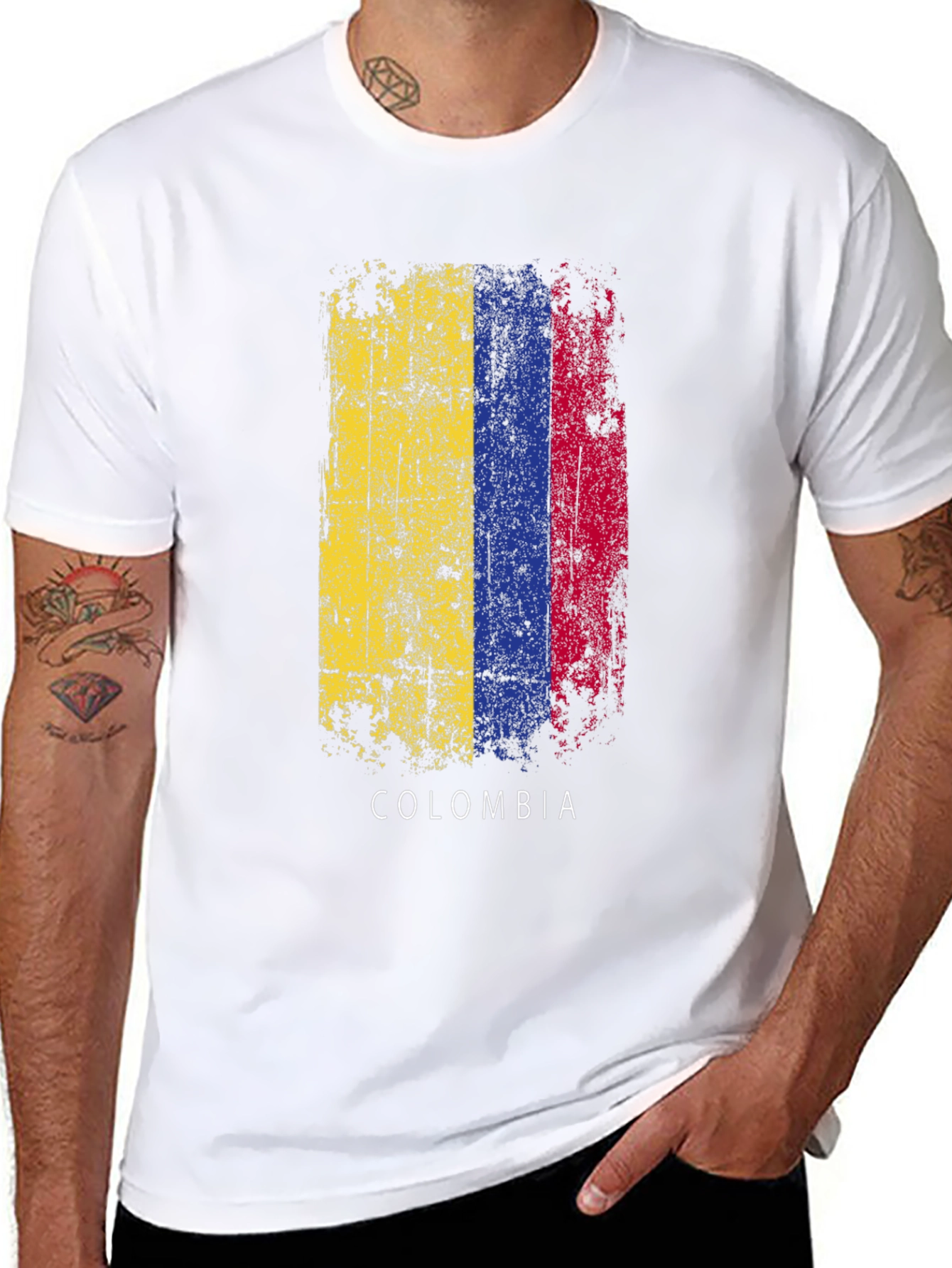 Colombia Flag Distressed Graphic T-Shirt