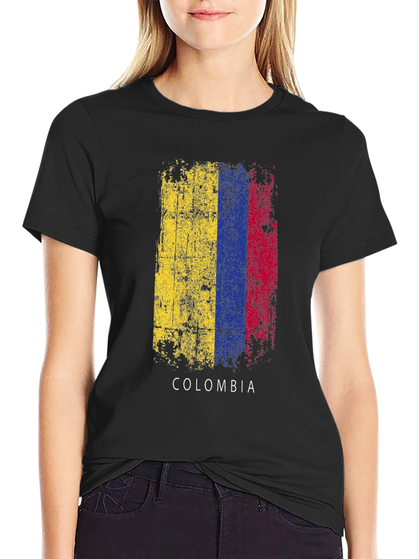 Colombia Flag Distressed Graphic T-Shirt