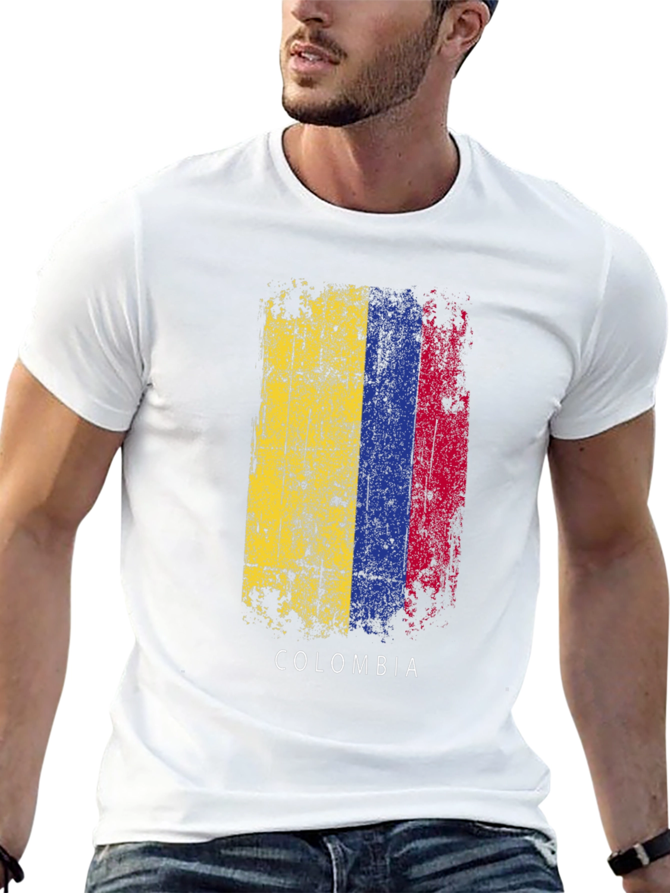 Colombia Flag Distressed Graphic T-Shirt