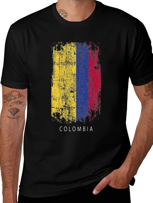 Colombia Flag Distressed Graphic T-Shirt