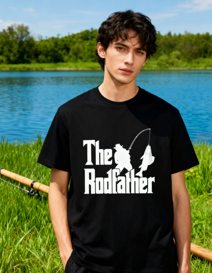 The Rodfather Fishing T-Shirt - Funny Angler Graphic Tee for Fishing Enthusiasts & Dad Gifts1370549