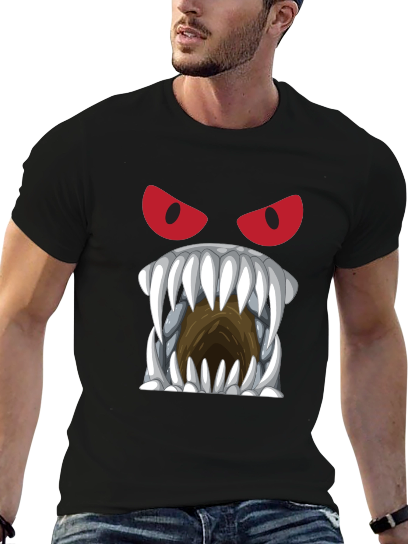 Monster Face Graphic Tee - Black