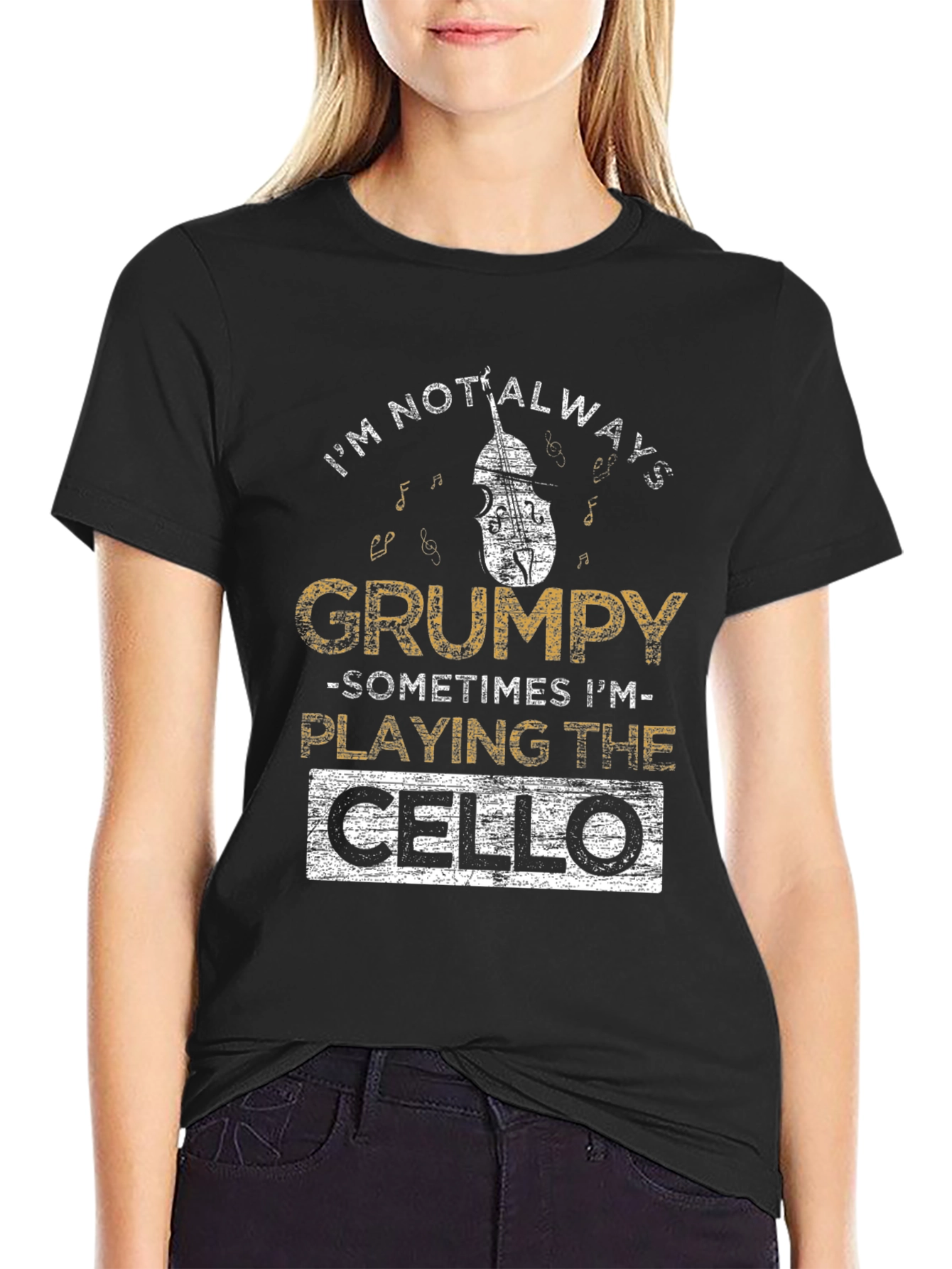 Grumpy Cello Player Black T-Shirt