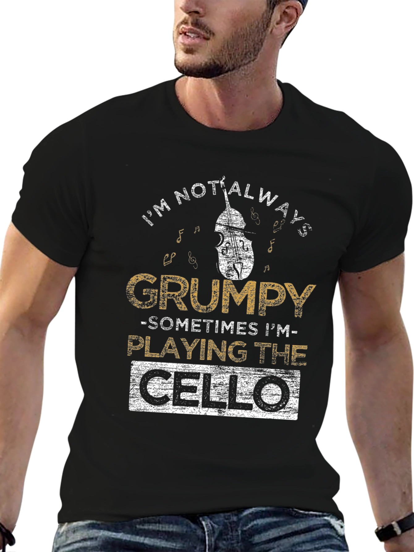 Grumpy Cello Player Black T-Shirt