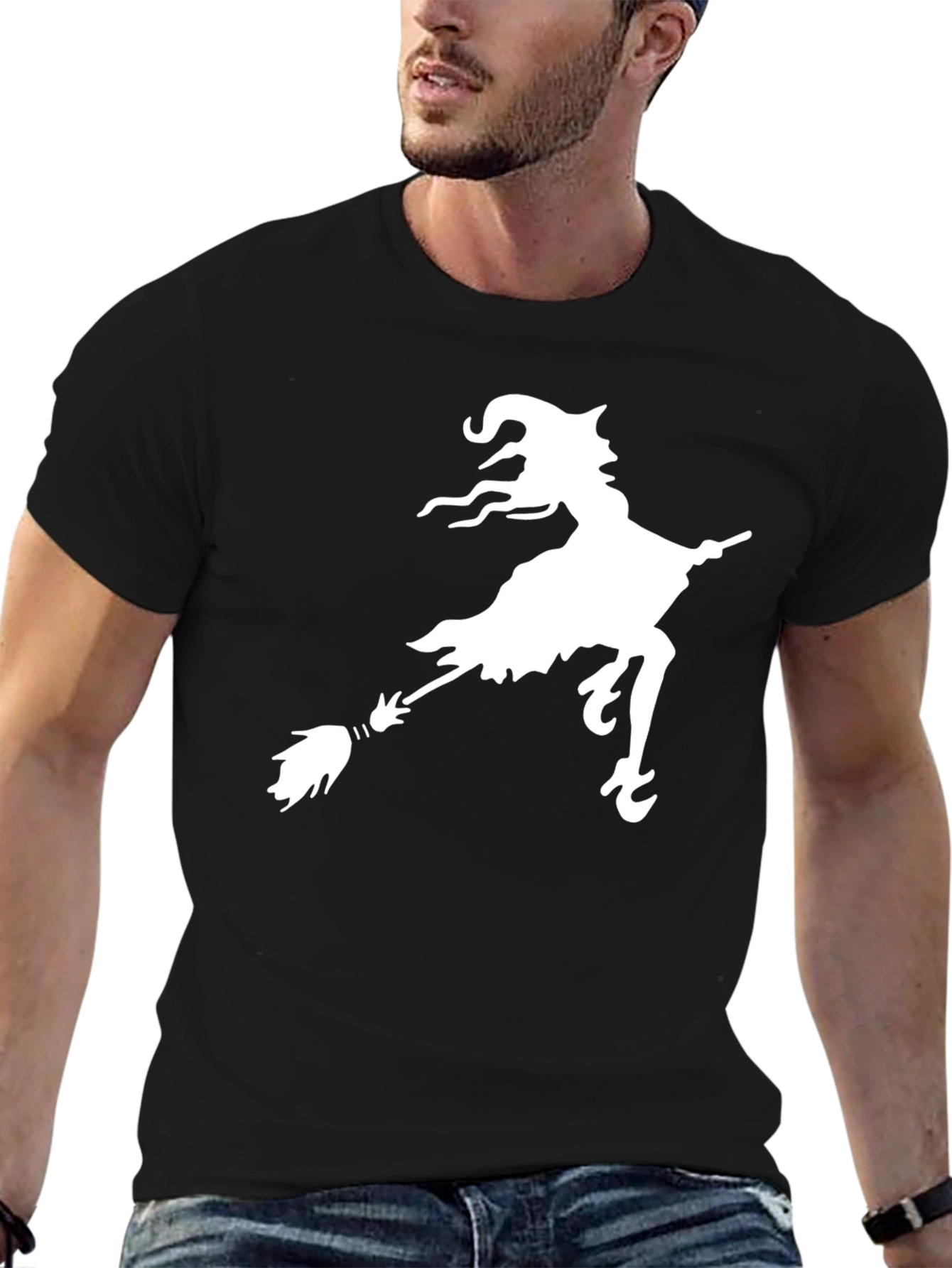 Witch on Broomstick Graphic Black Tee