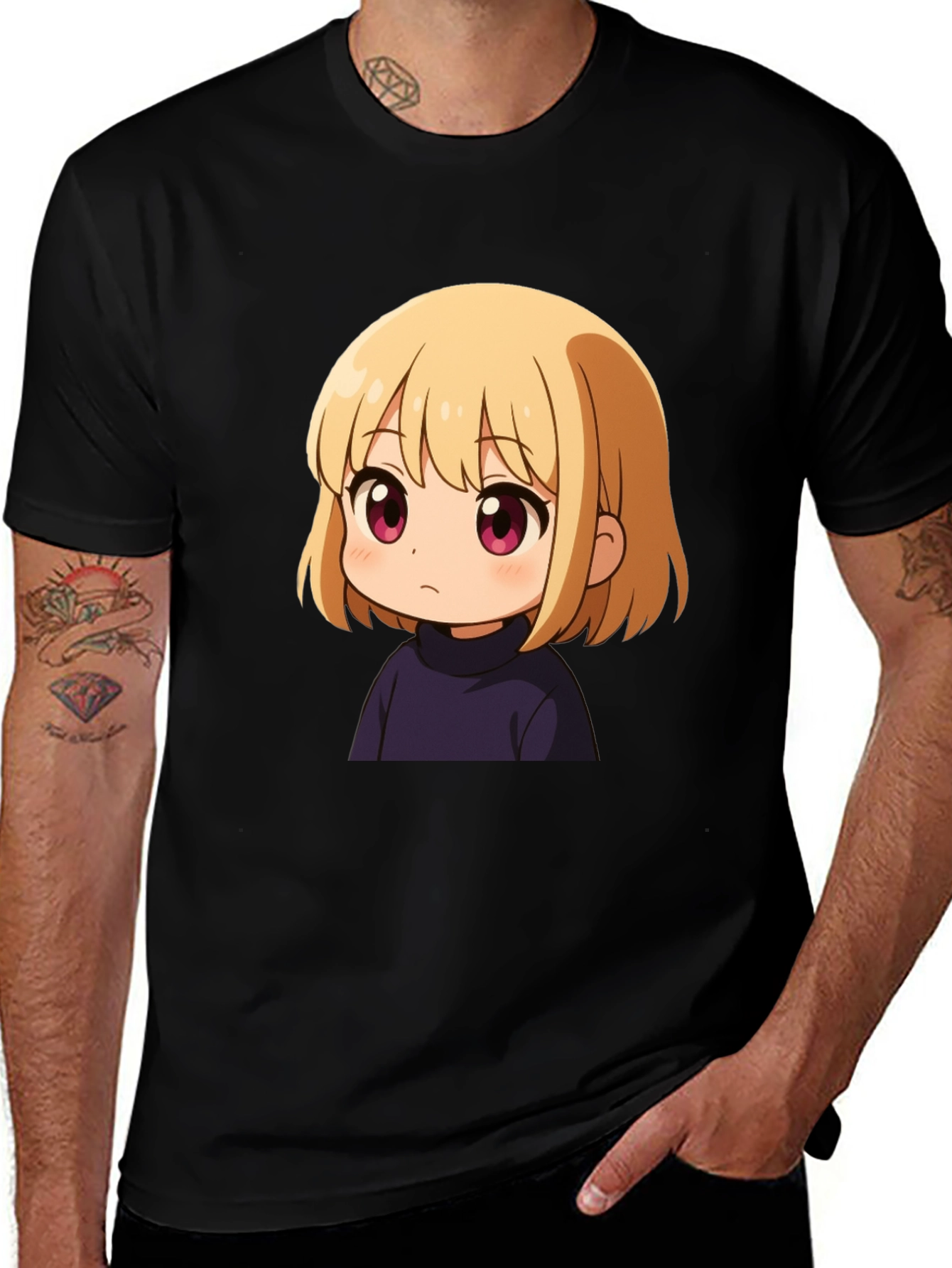Anime Girl Graphic Print Black T-Shirt
