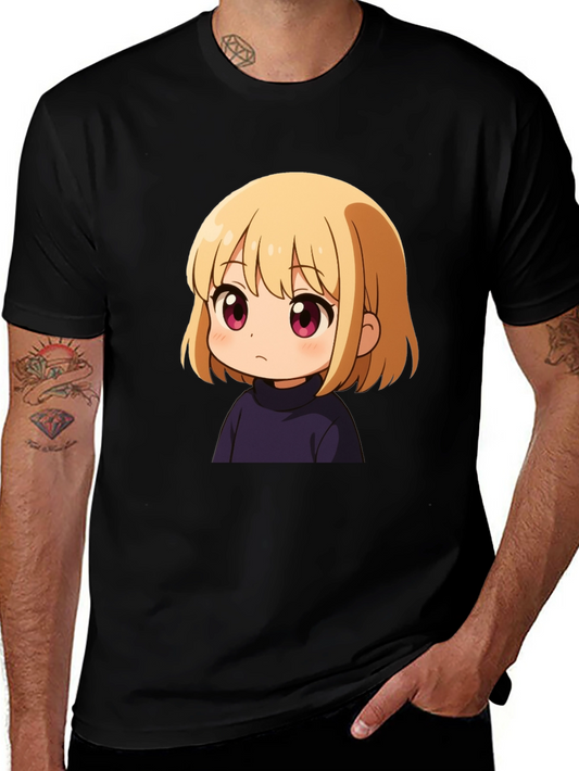 Anime Girl Graphic Print Black T-Shirt