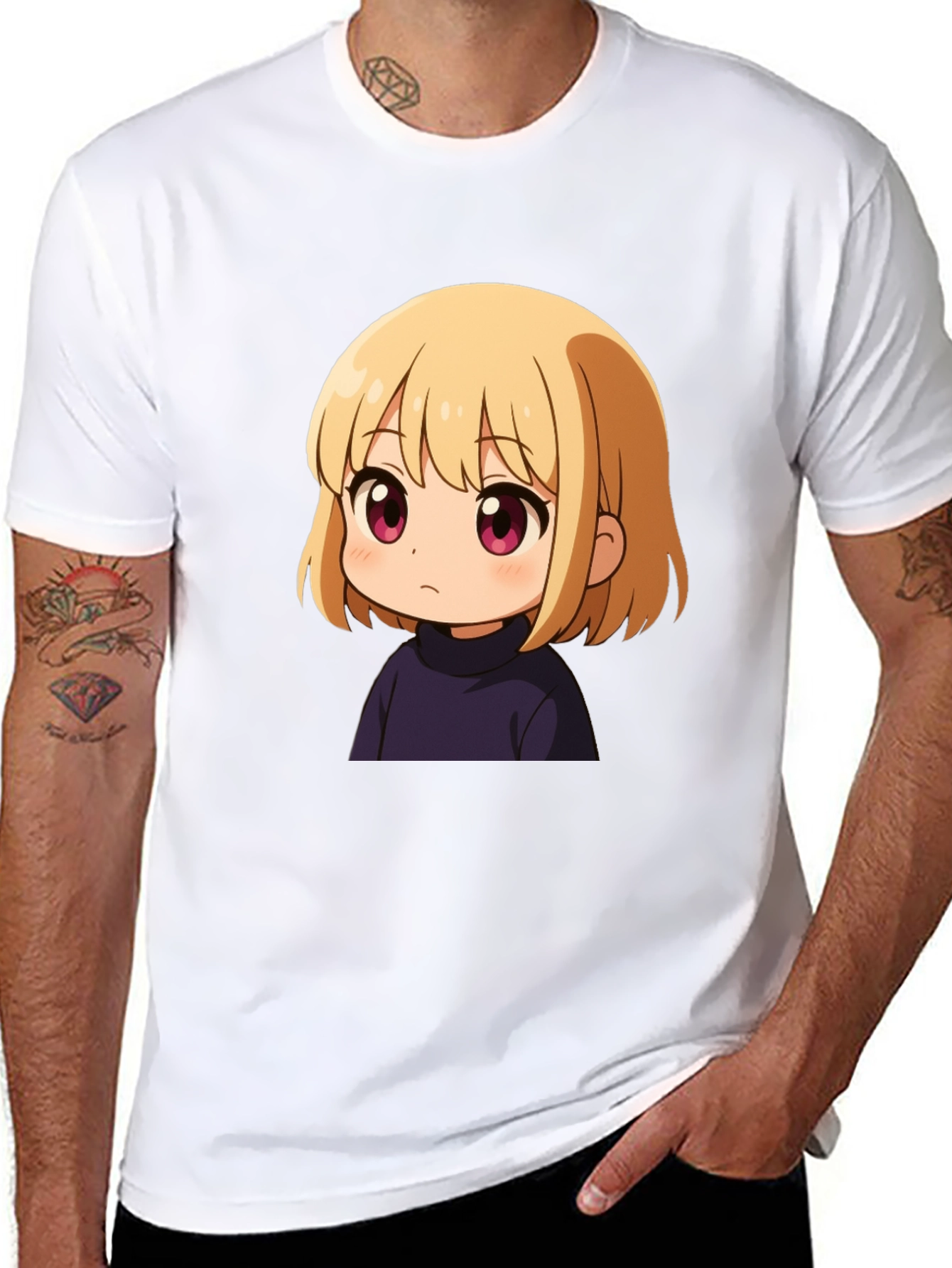 Anime Girl Graphic Print Black T-Shirt