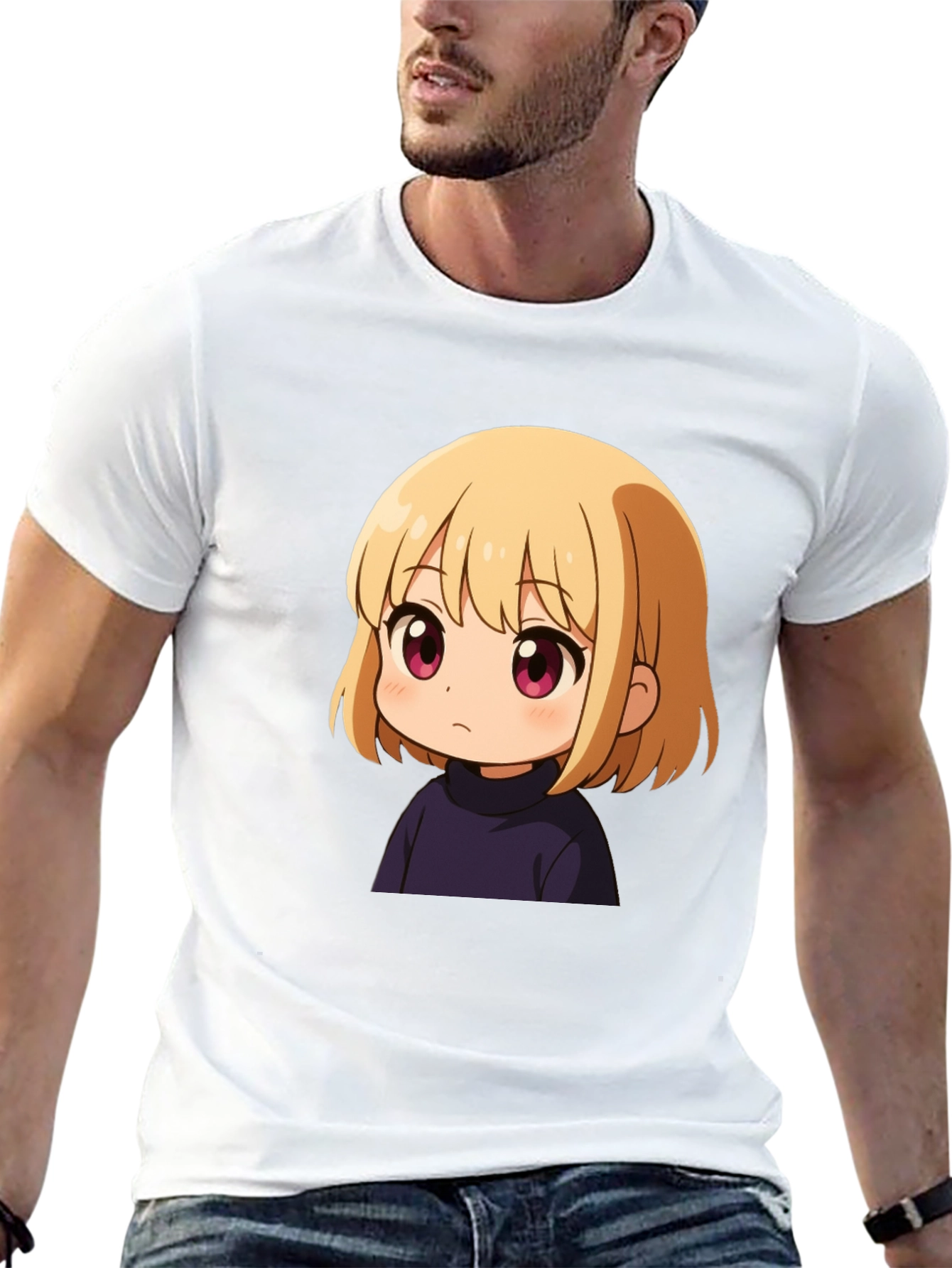 Anime Girl Graphic Print Black T-Shirt