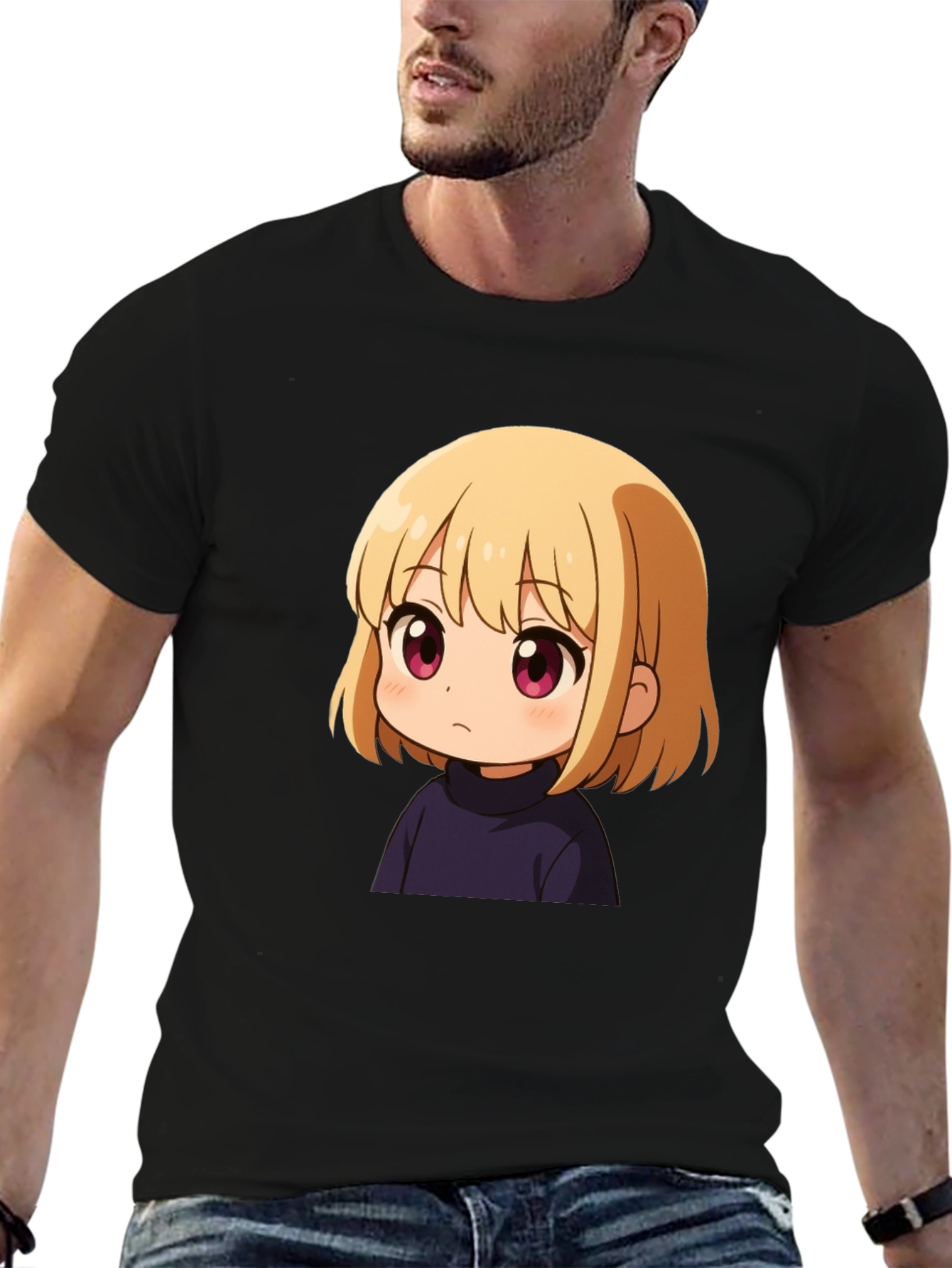 Anime Girl Graphic Print Black T-Shirt