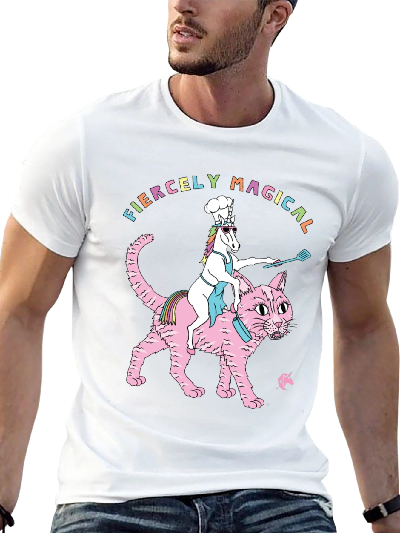 Magical Unicorn Chef Riding Cat T-Shirt