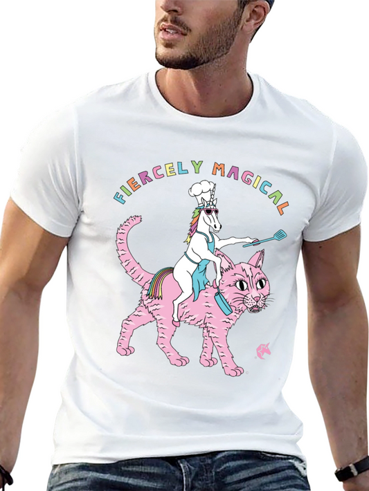 Magical Unicorn Chef Riding Cat T-Shirt