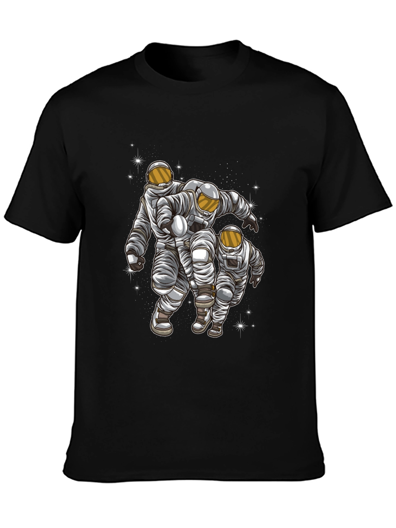 Astronaut Trio Graphic Print Black T-Shirt