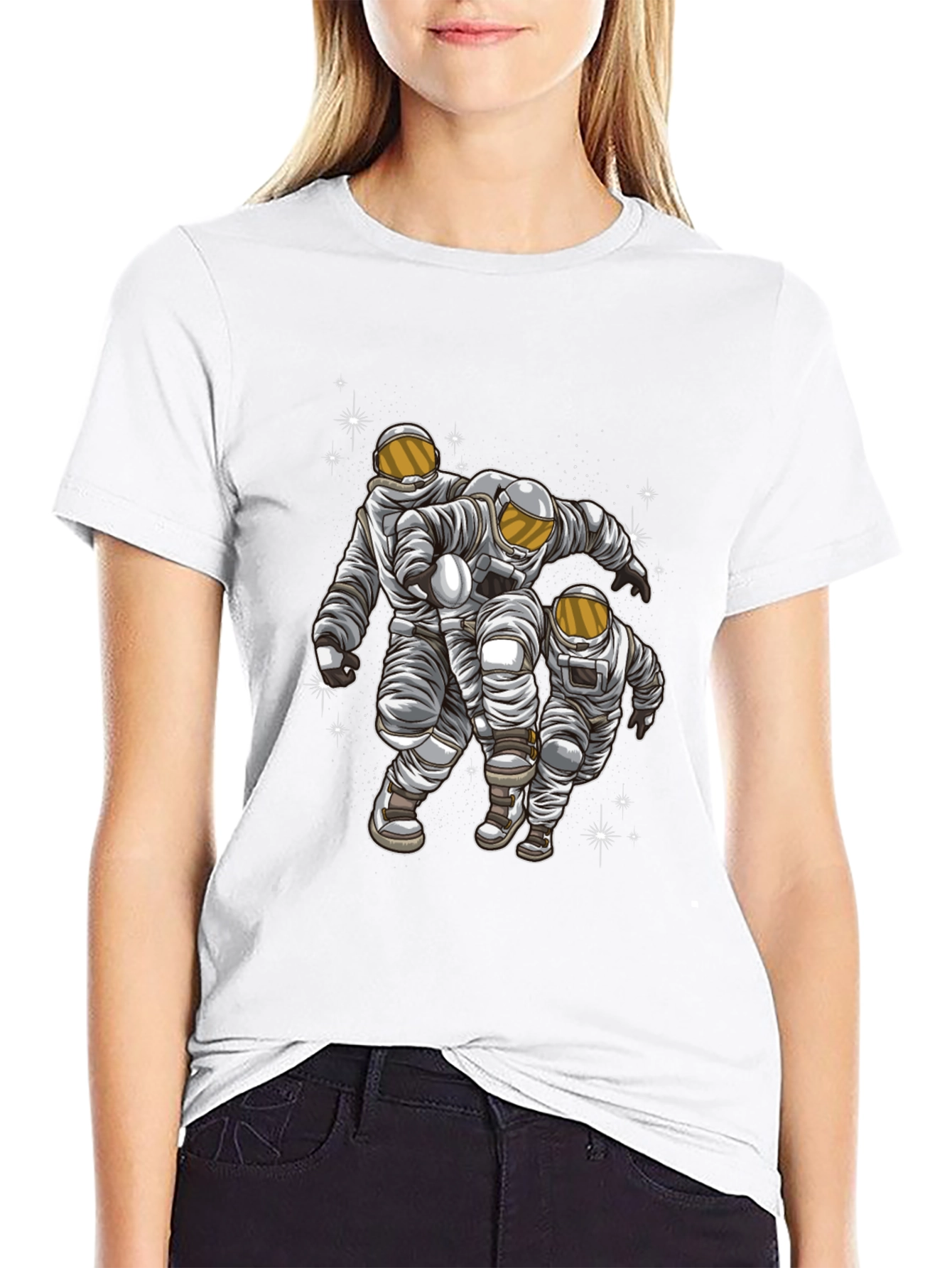 Astronaut Trio Graphic Print Black T-Shirt