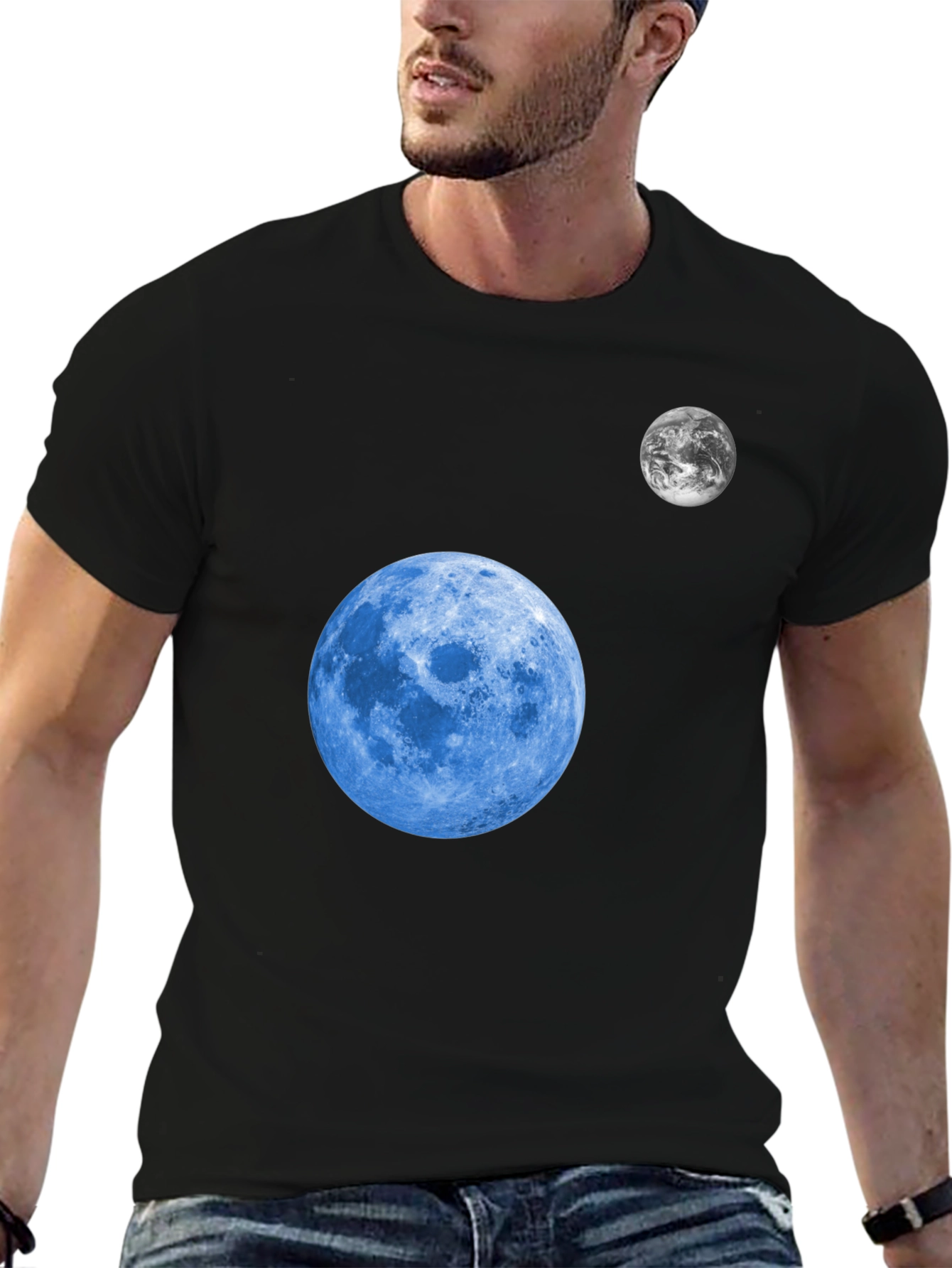 Cosmic Moon Graphic T-Shirt - Black Cotton Tee