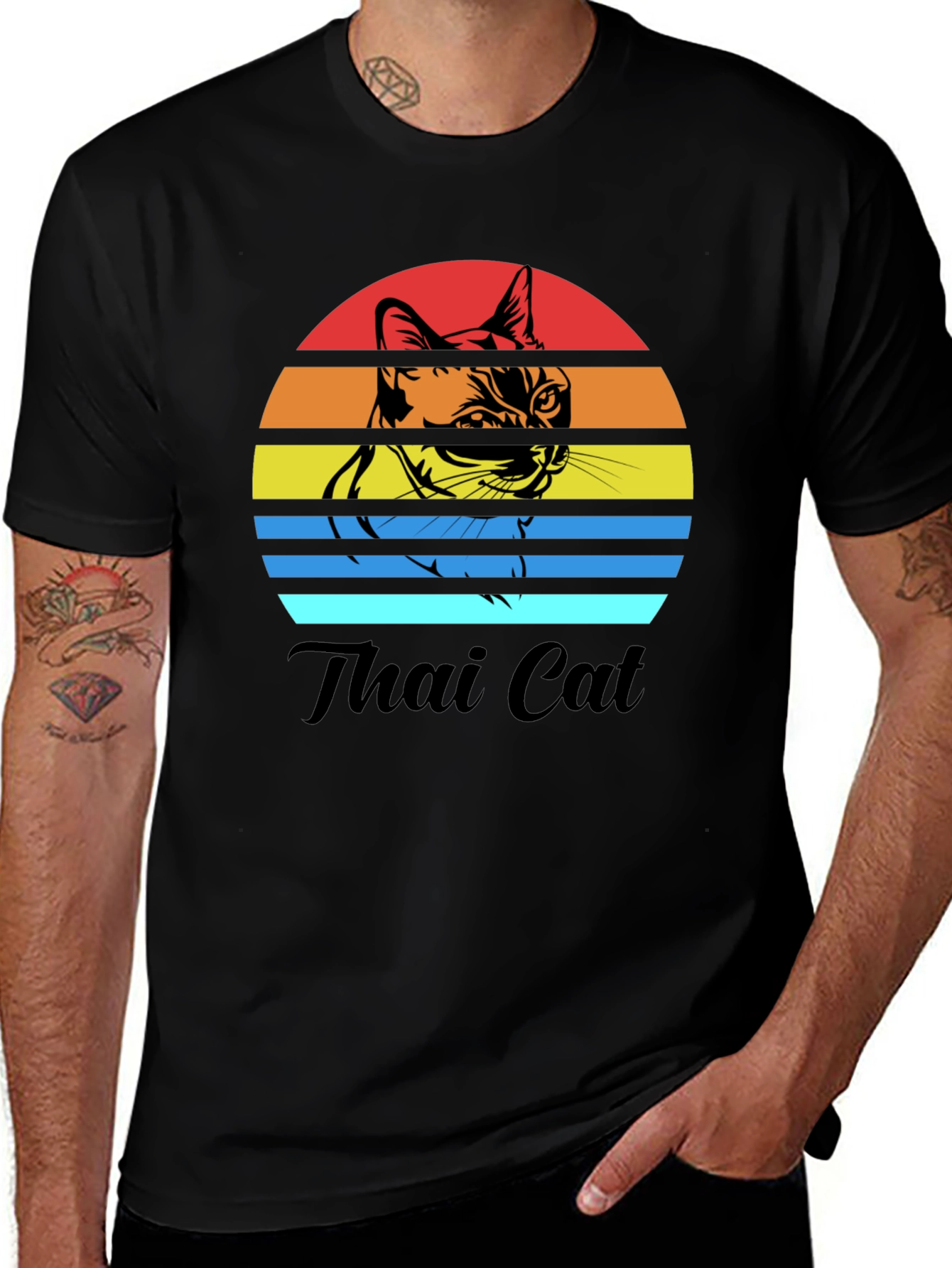 Thai Cat Sunset T-Shirt - Retro Style