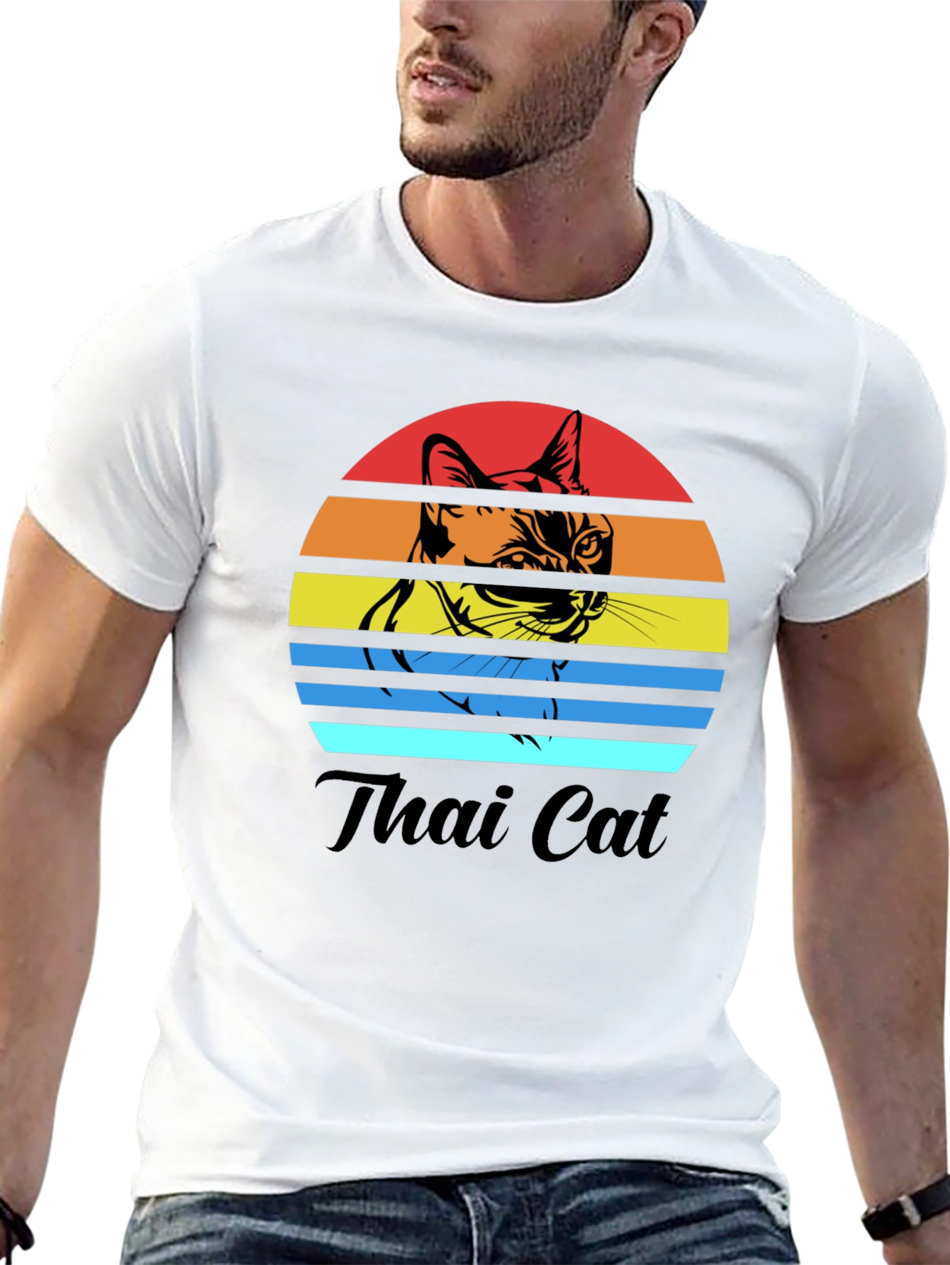 Thai Cat Sunset T-Shirt - Retro Style