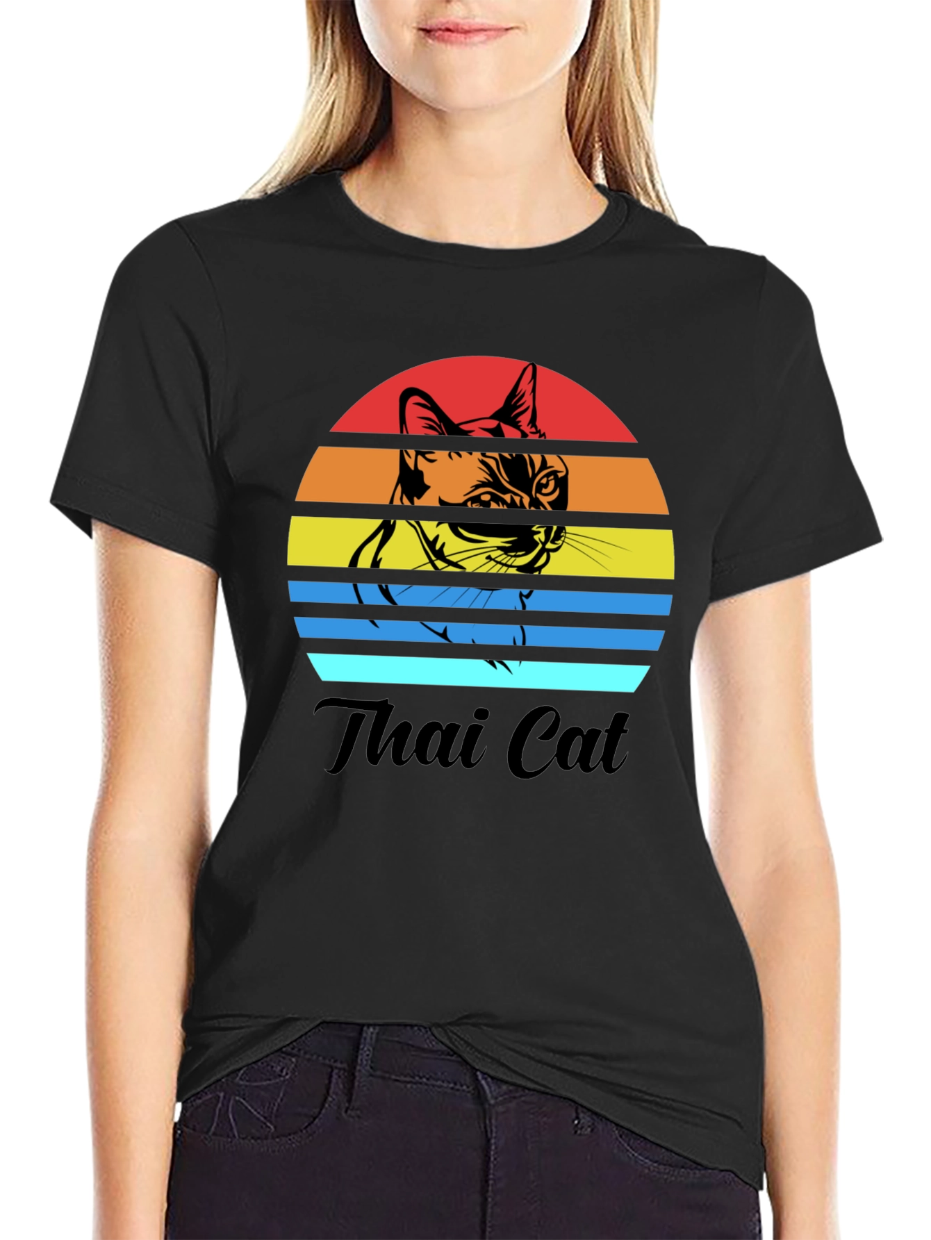 Thai Cat Sunset T-Shirt - Retro Style