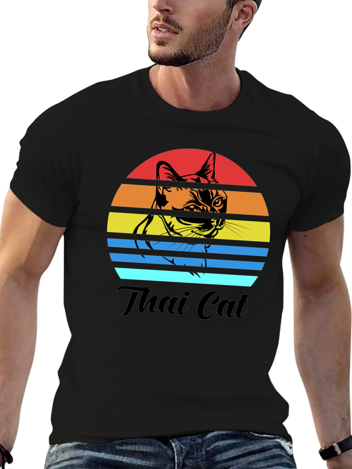 Thai Cat Sunset T-Shirt - Retro Style