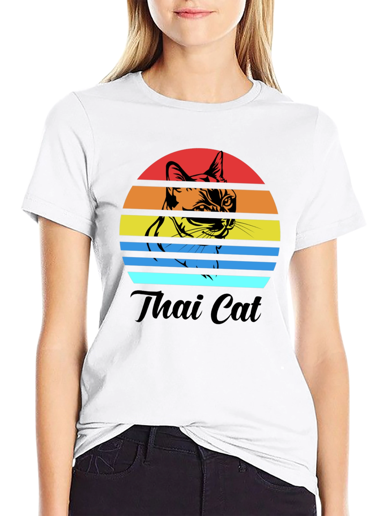Thai Cat Sunset T-Shirt - Retro Style