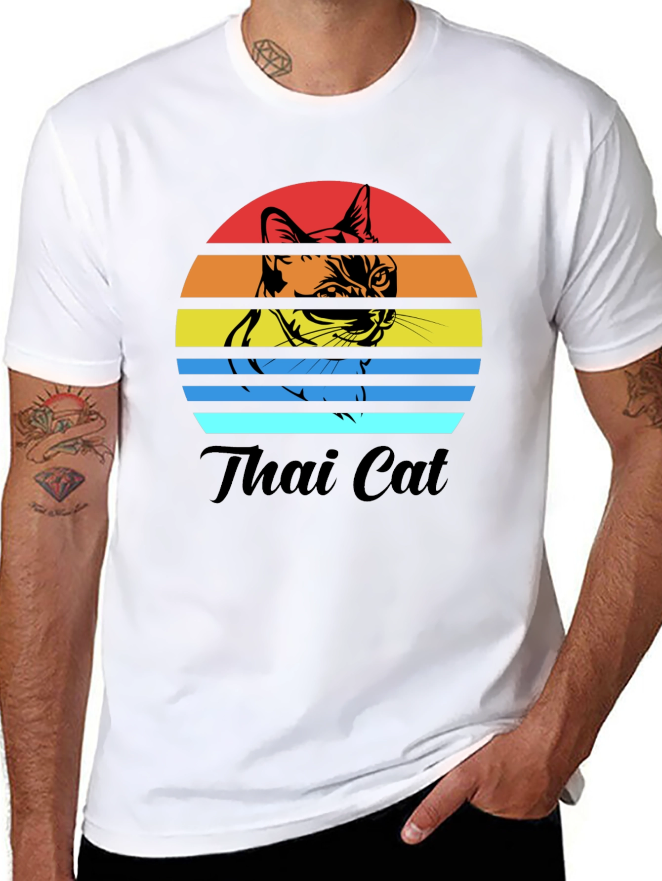 Thai Cat Sunset T-Shirt - Retro Style