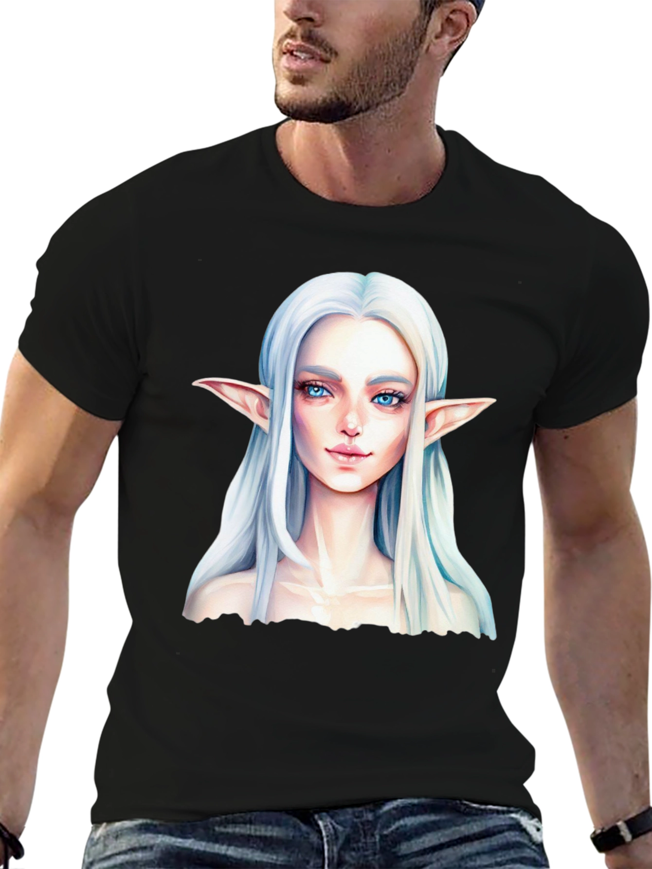 Elf Portrait Black T-Shirt