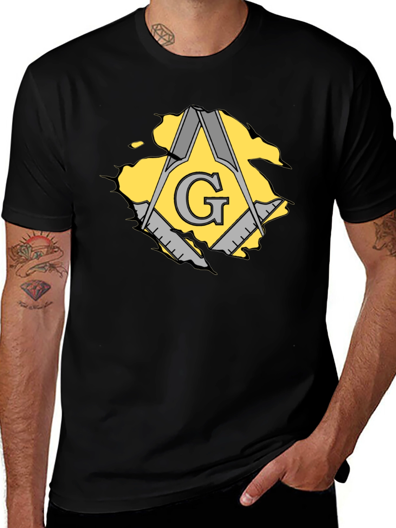 Masonic Square & Compasses Mens Black T-Shirt