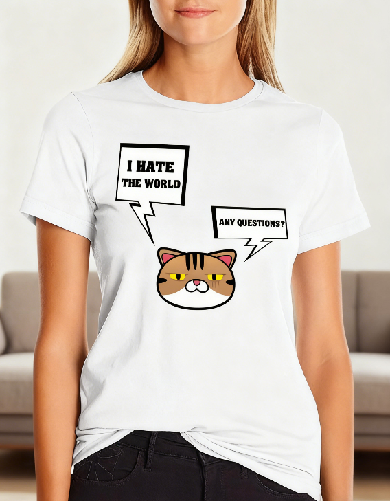 'Grumpy Cat Attitude' Graphic Tee - I HATE THE WORLD