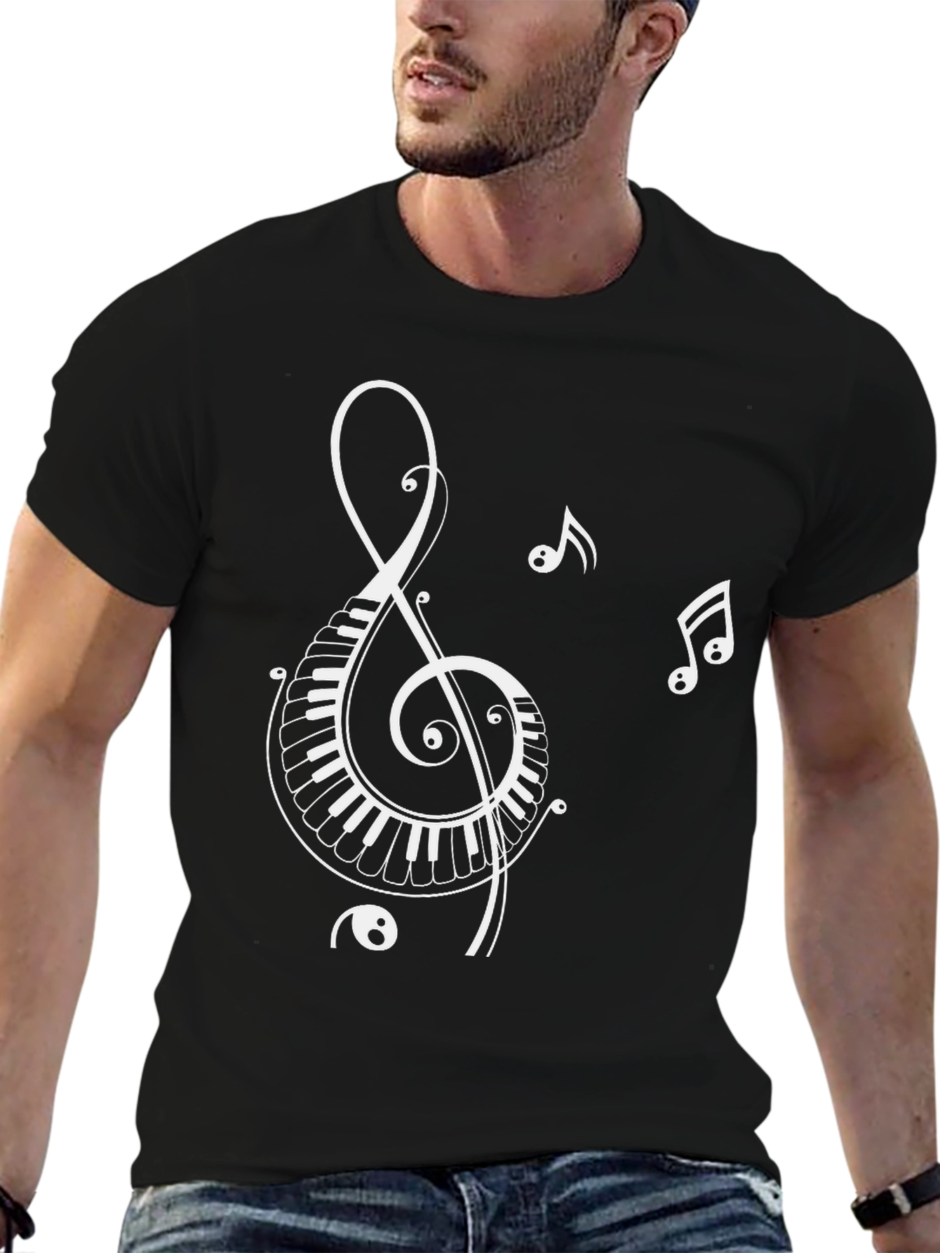 Musical Note Piano Key T-Shirt - Black
