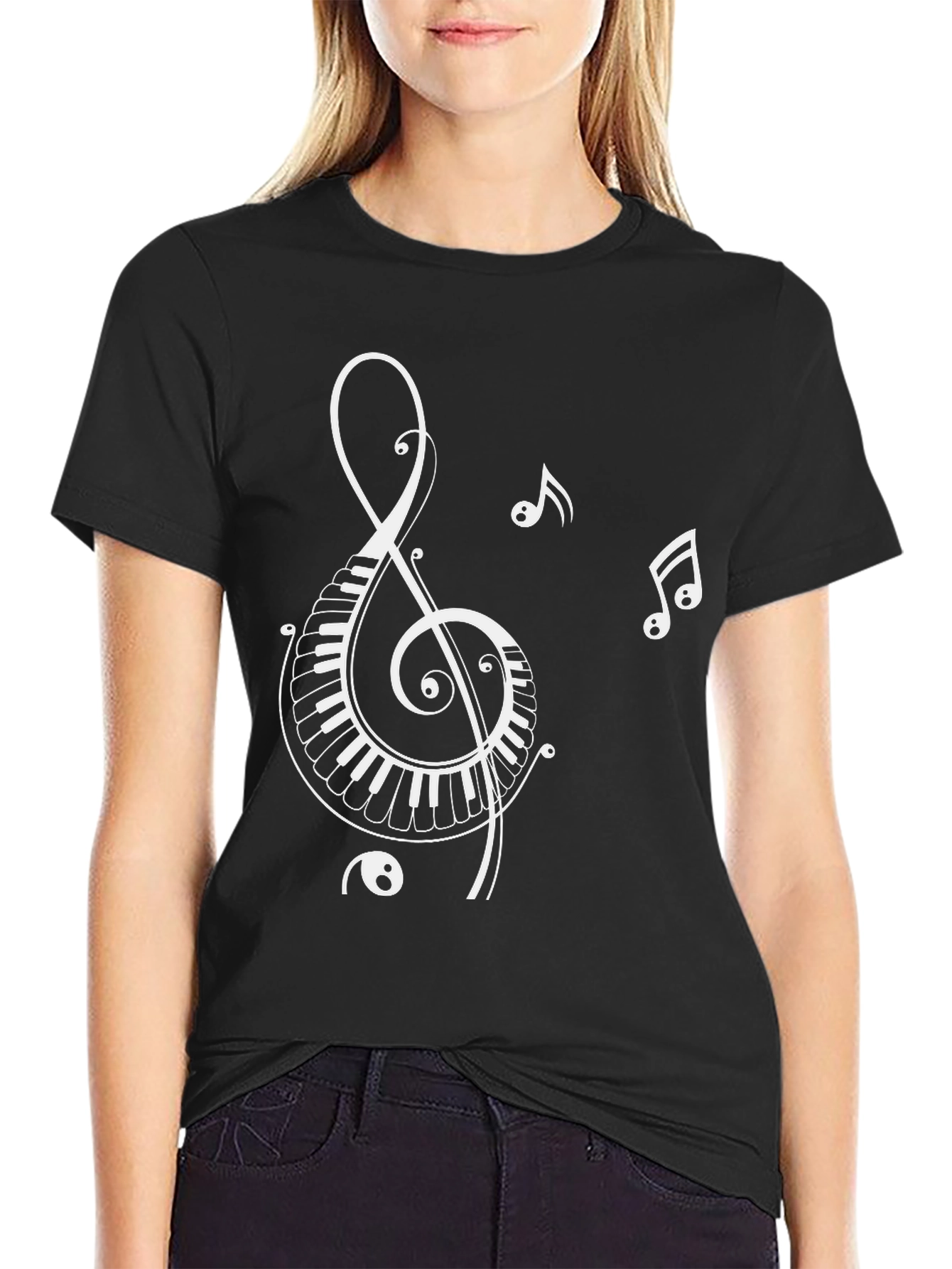 Musical Note Piano Key T-Shirt - Black