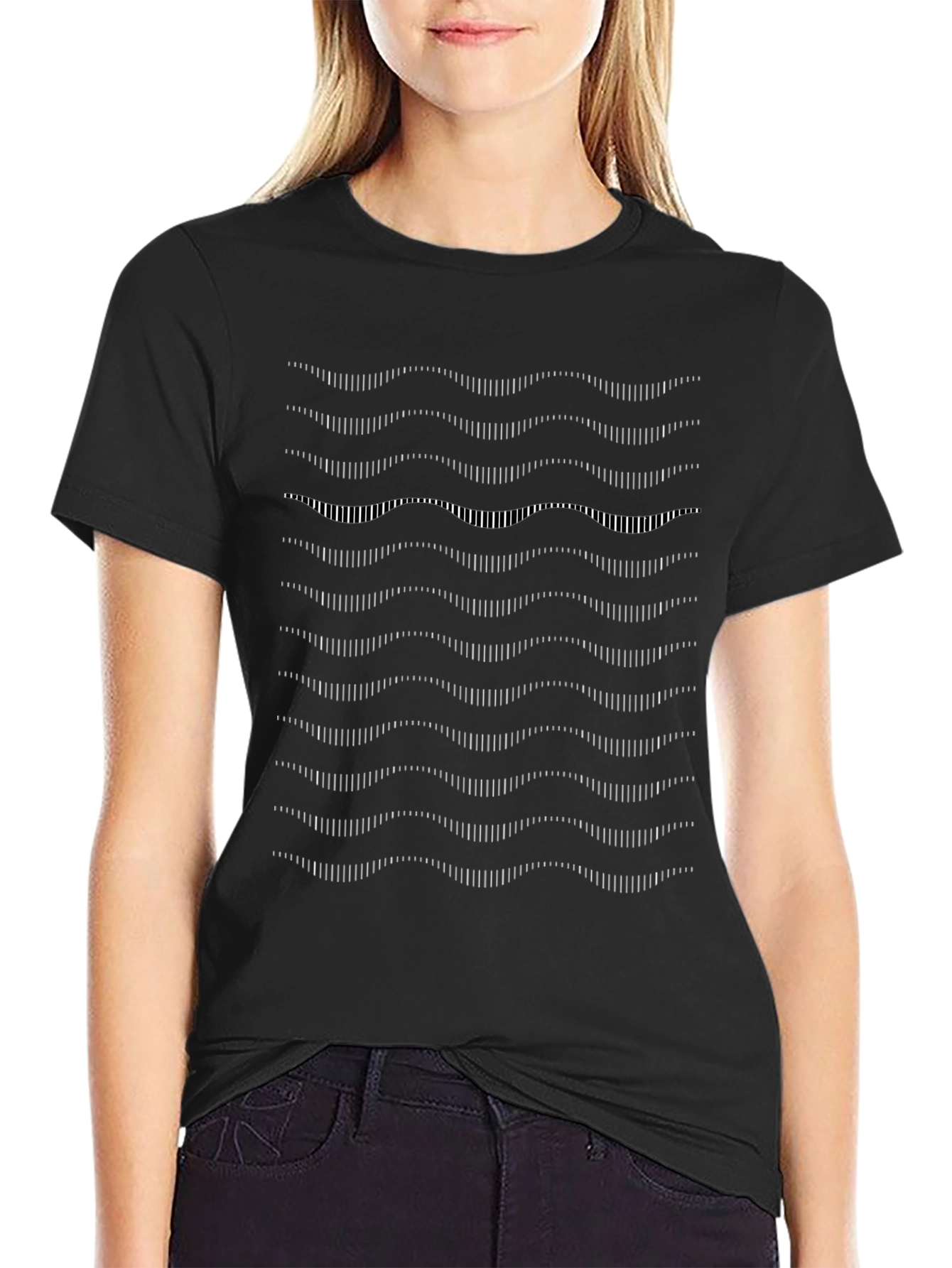 Abstract Wavy Lines Graphic Tee - Black