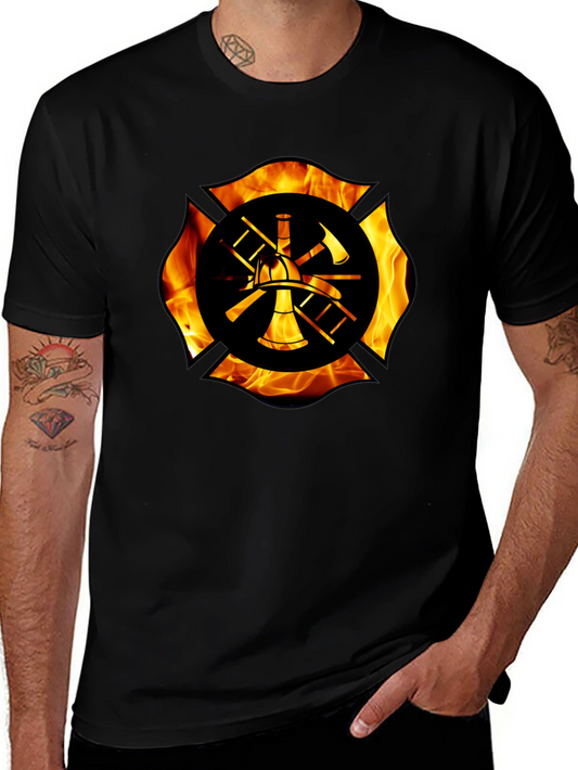 Firefighter Maltese Cross Flame Graphic T-Shirt