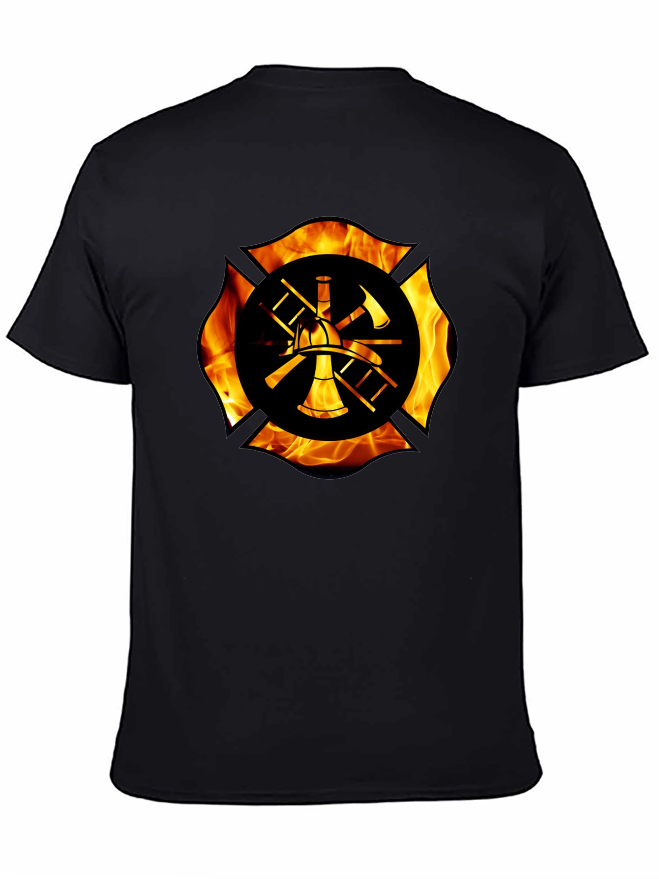 Firefighter Maltese Cross Flame Graphic T-Shirt